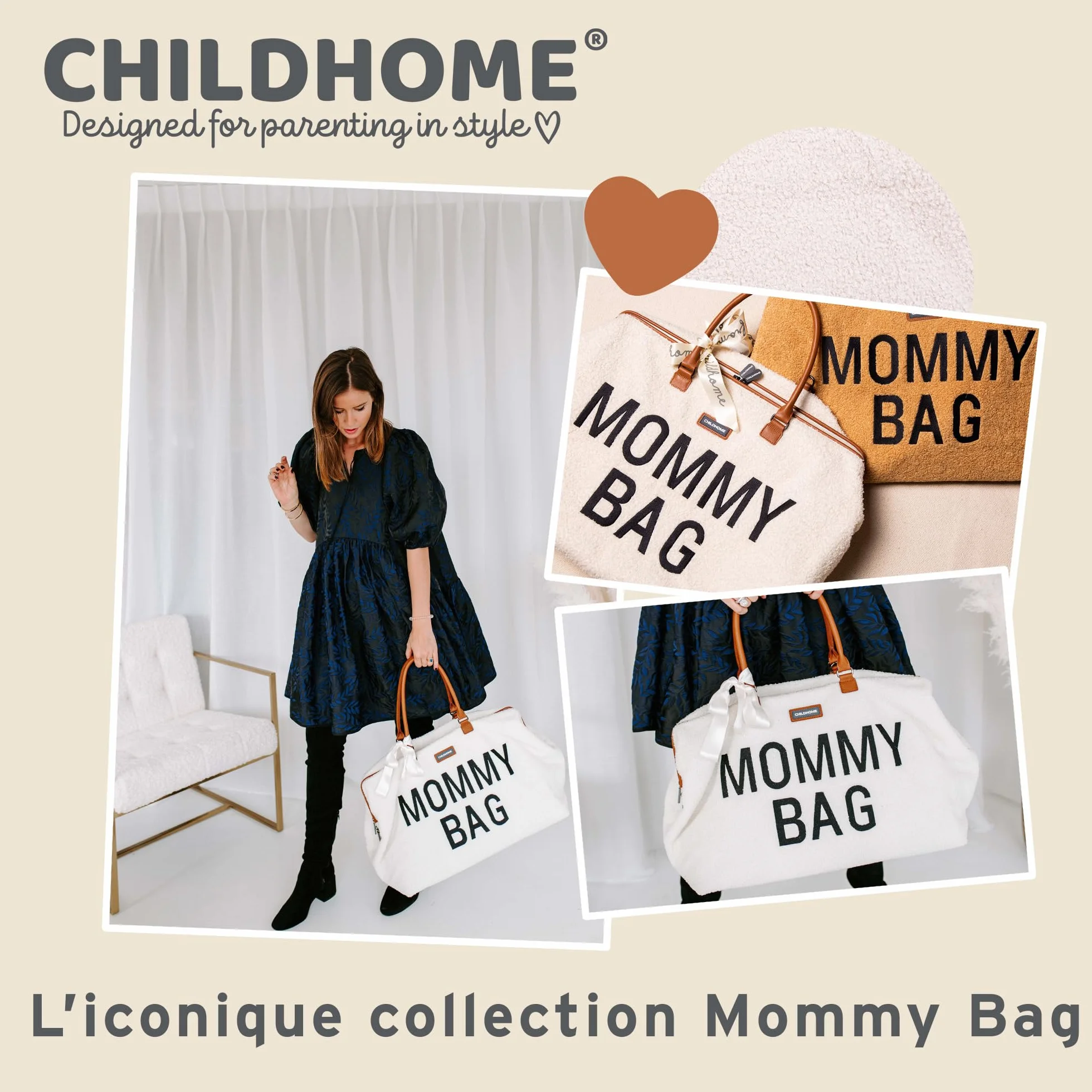CHILDHOME, Mommy Bag, torba na pieluchy, dla kobiet w ciąży, torba podróżna, duża pojemność, regulowany pasek na ramię, kieszeń izolowana