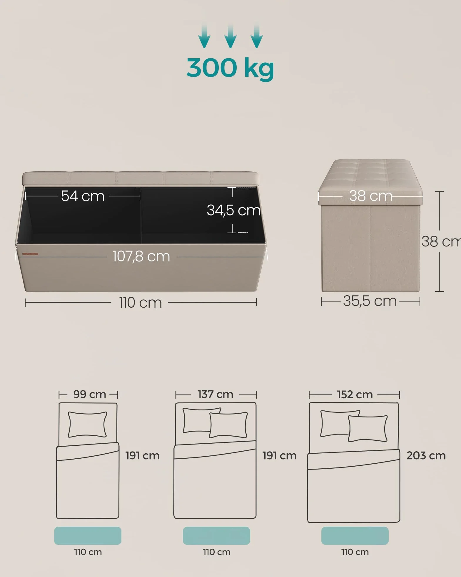 SONGMICS Pufa do siedzenia skrzynia do siedzenia, kolor wielbłądzi brąz, 110 l cm