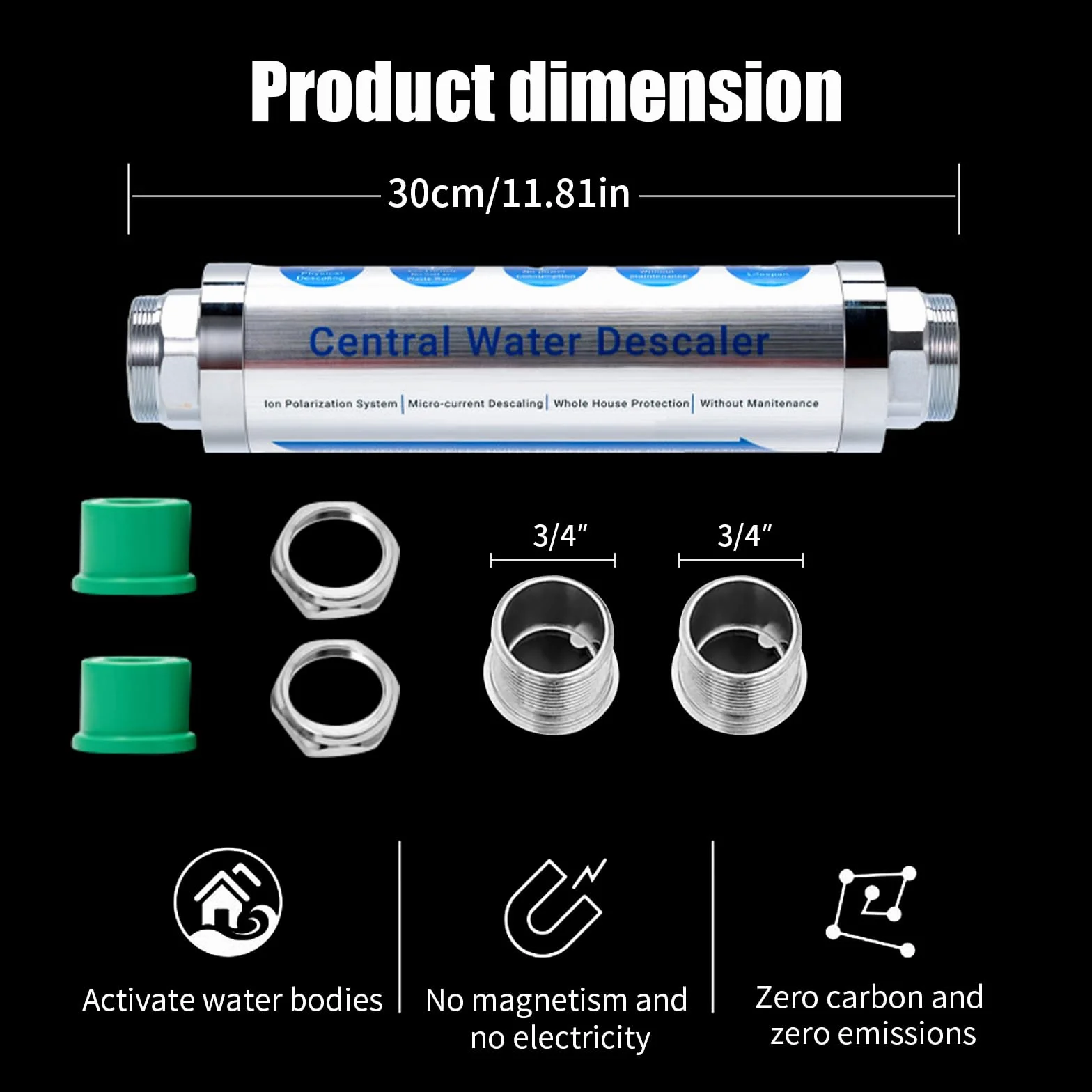 Zmiękczacz wody, system zmiękczania wody, zapobiega osadzaniu się kamienia na rurze wodnej, toaletach, kranach, odkamieniaczach i filtrach wody z interfejsem (3/4 cala)