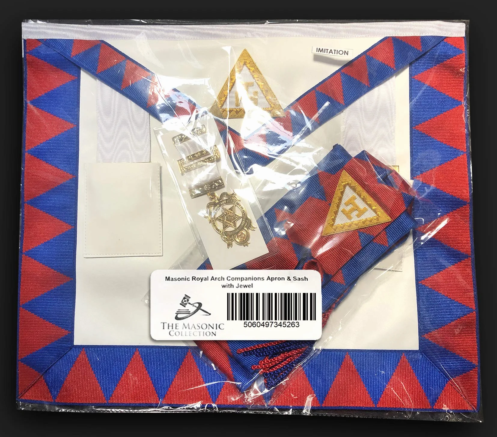 THE MASONIC COLLECTION Fartuch i szarfa Royal Arch Companions ze standardowym rozmiarem klejnotu - złoty drut - prezenty masońskie dla mężczyzn