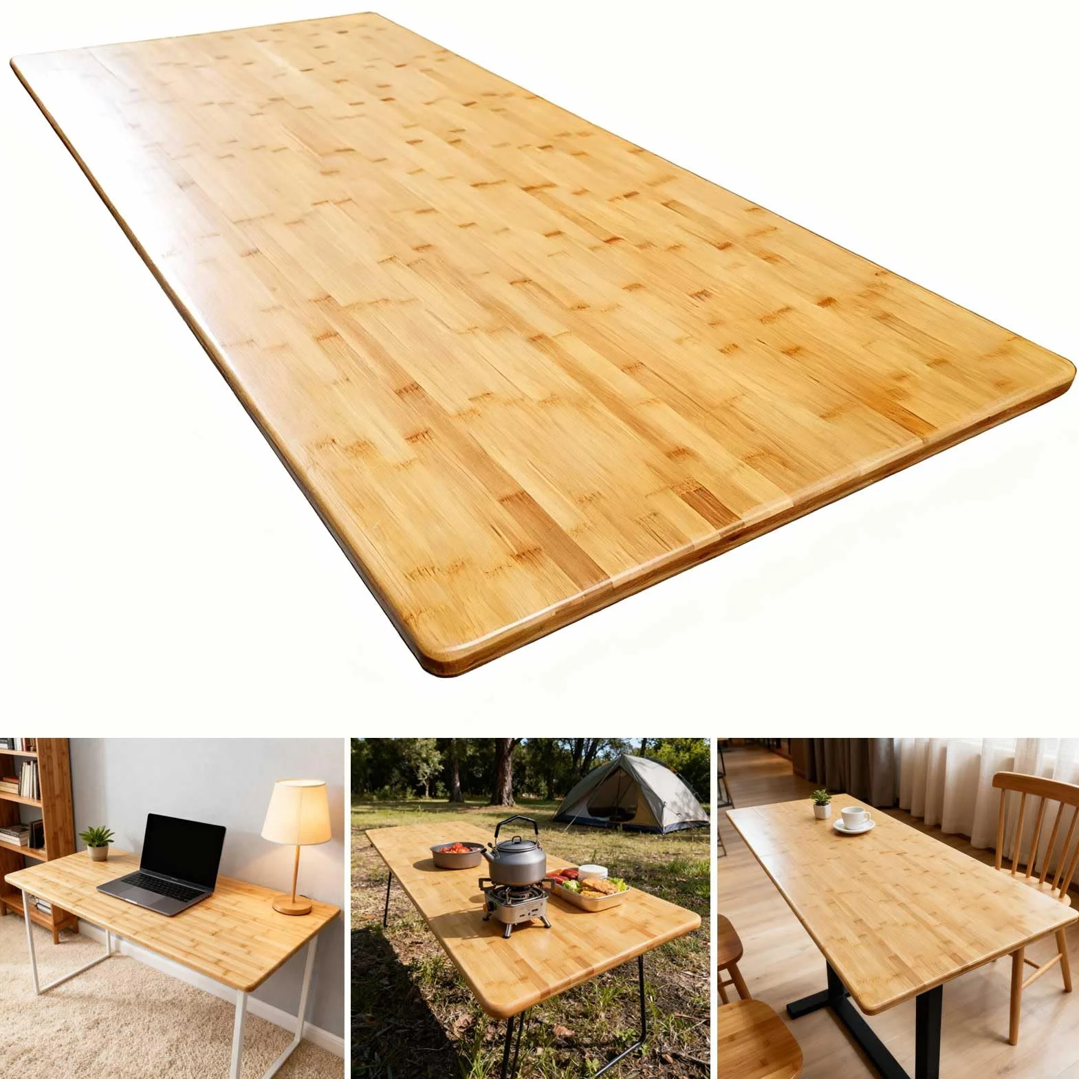 Regulowany bambusowy blat biurka 90 x 50 x 2,5 cm solidna jednoczęściowa konstrukcja stół biurowy do kuchni powierzchnia robocza i stylowe rozwiązanie do pracy