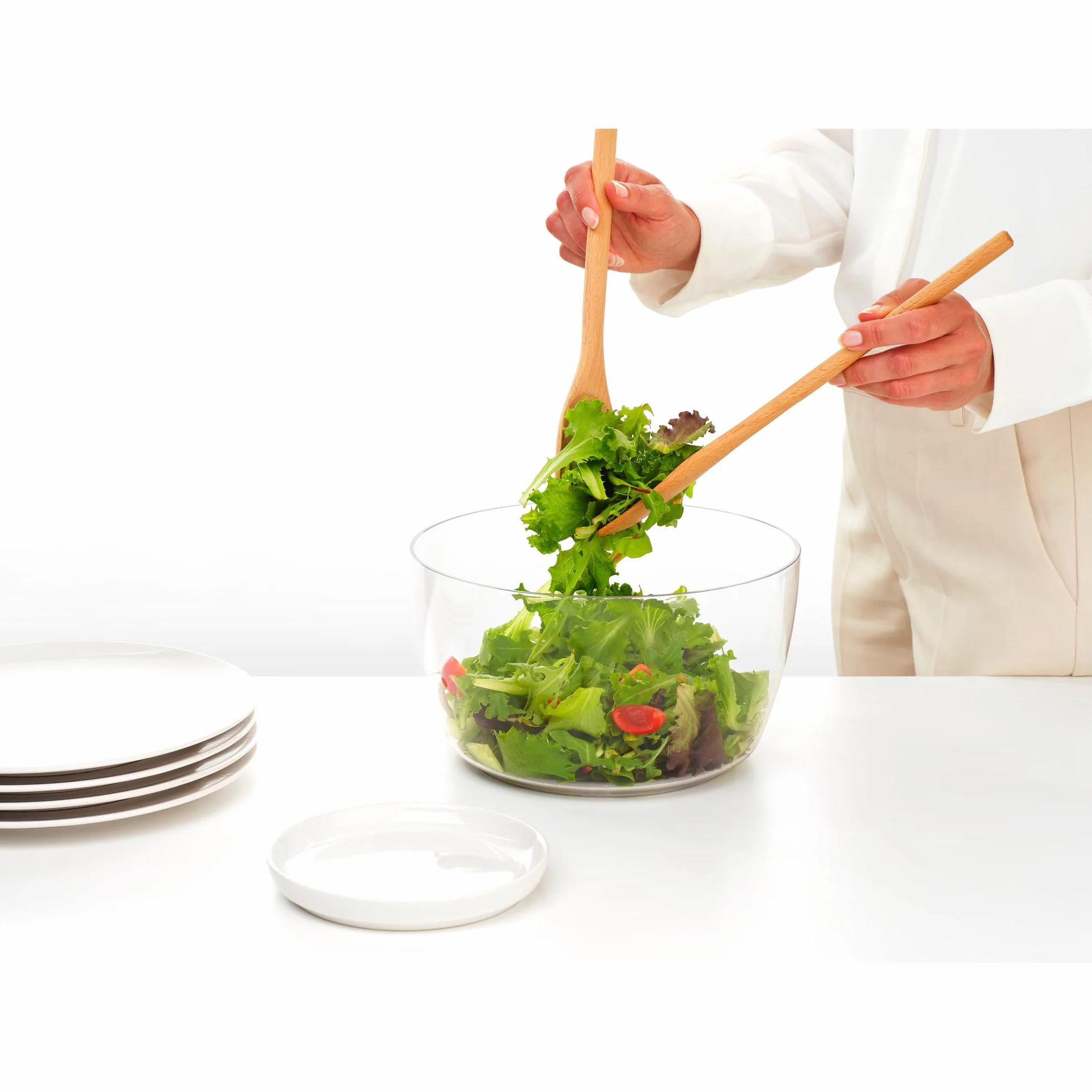 Wirówka do sałaty z miską do serwowania i durszlakiem Brabantia TASTY+ | Suszarka do chrupiących warzyw i owoców z antypoślizgiem | Wytrzymały plastik nadający się do recyklingu | Jade Green