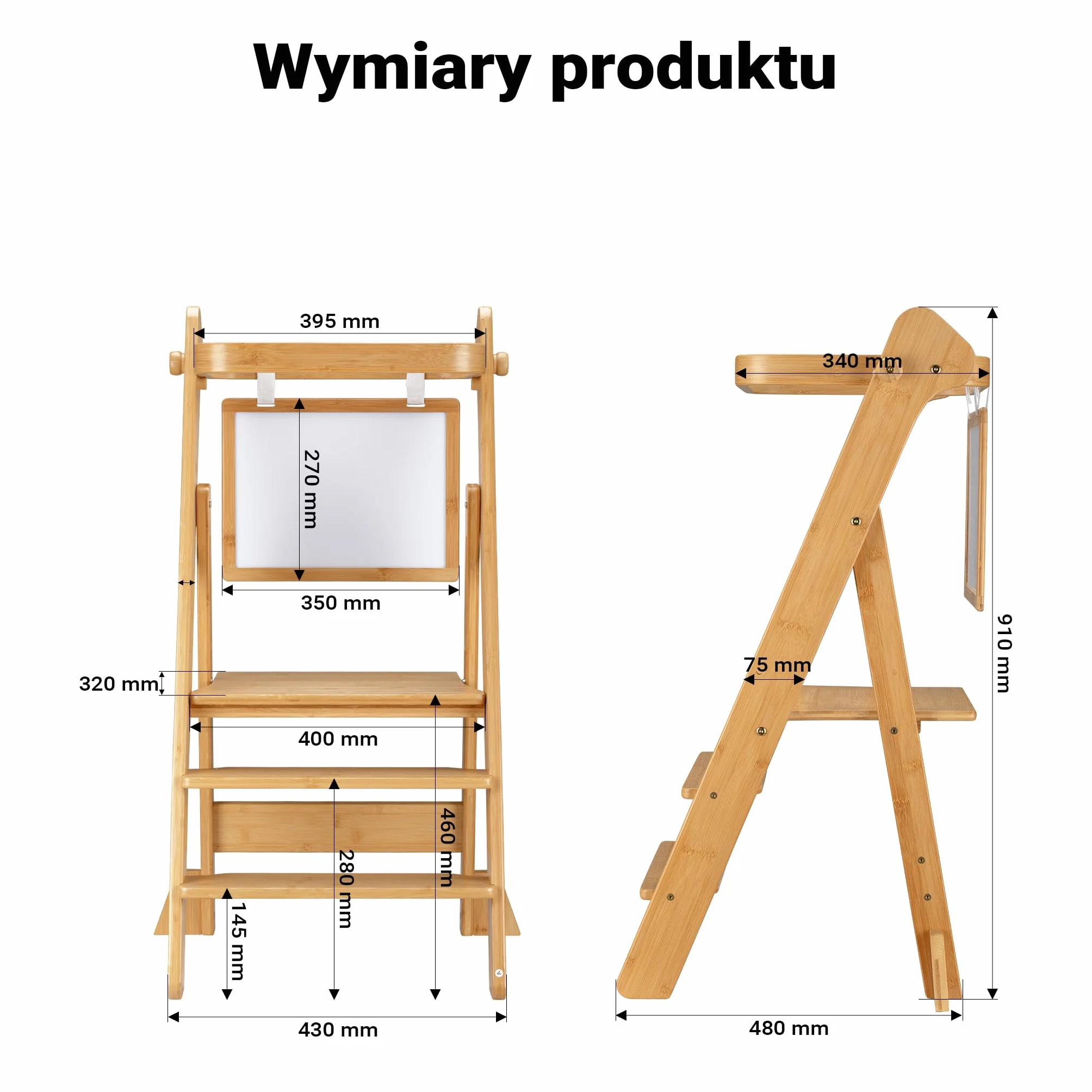 Wiltec Kichten helper składany 43 x 48 x 91 cm cm z bambusa, pomocnik kuchenny dla dzieci z regulacją wysokości, wieża edukacyjna z barierką ochronną