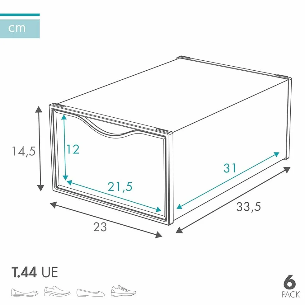 AKTIVE Max Home Plastikowe pudełka na buty, zestaw 6 organizerów do przechowywania, 23 x 33,5 x 14,5 cm, układane w stos, zapobiegające przewróceniu, do T.44, przezroczyste, plastikowe pudełko na
