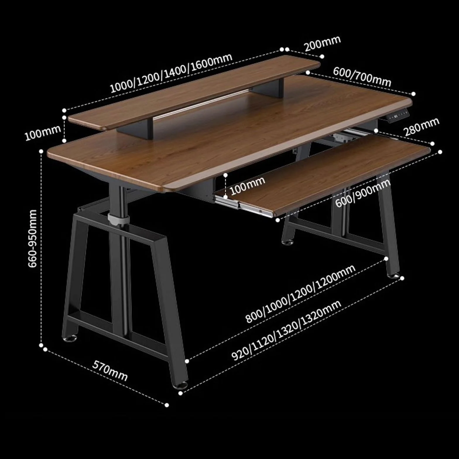 Elektryczne biurko z regulacją wysokości, inteligentne biurko komputerowe do domowego biura i gier, brązowe, 120 x 60 x 66 cm, 95 cm, ergonomiczne biurko do pracy