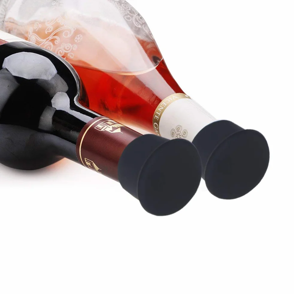 Vicloon Korek do butelek, 6 szt. nakładek na butelki wina wielokrotnego użytku silikonowy korek, Keep Flesh do wina, piwa, szampana, alkoholu, wina musującego (czarne)