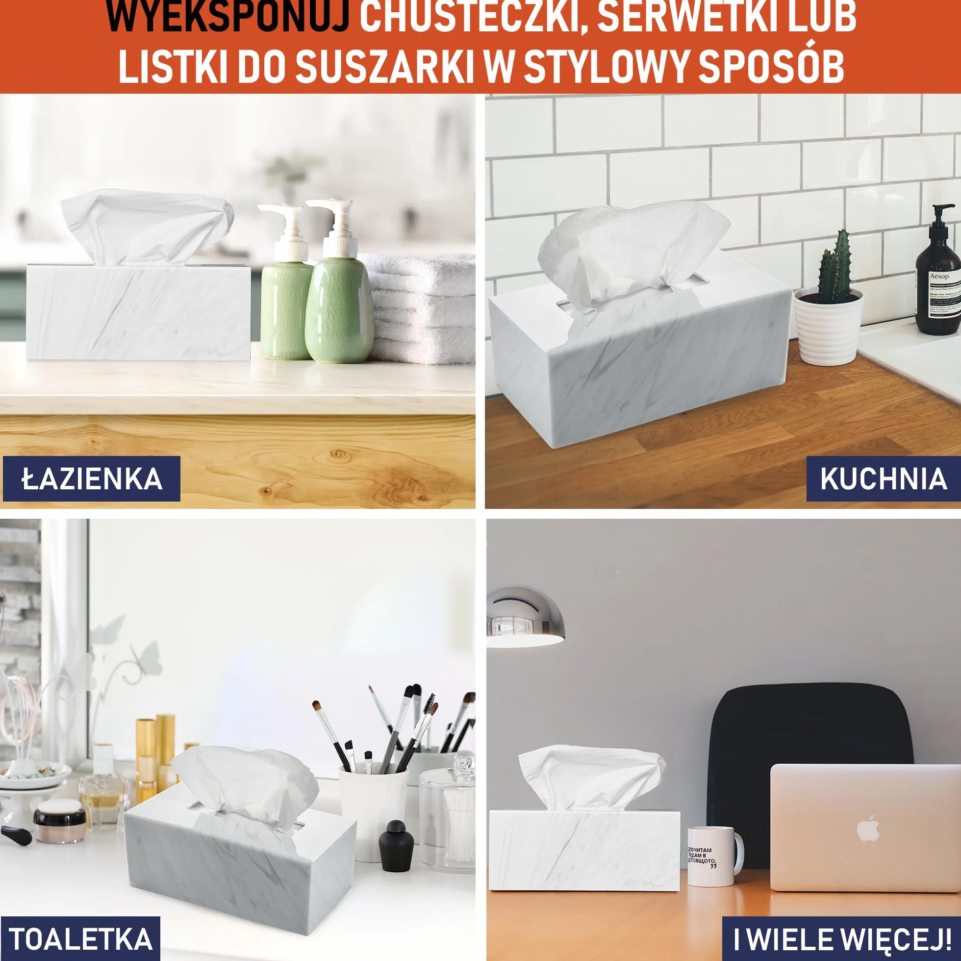 Akrylowy Dozownik Na Chusteczki Prostokątny Marmur