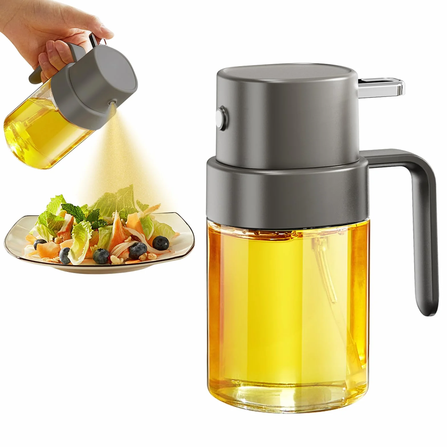 YARRAMATE Opryskiwacz olejowy do gotowania, 200 ML Butelka z spryskiwaczem oleju do kuchni, przenośny spryskiwacz do oliwy oliwek do frytownicy grillowania na świeżym biwakowania (Szary)