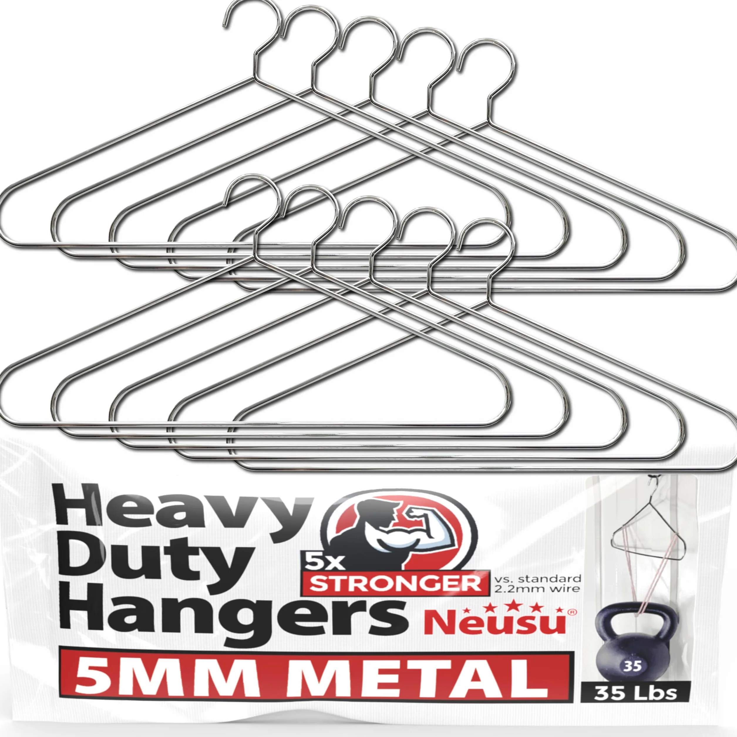 Neusu Mocne wieszaki na ubrania (10) - 5 mm metalowe używane przez hotele premium