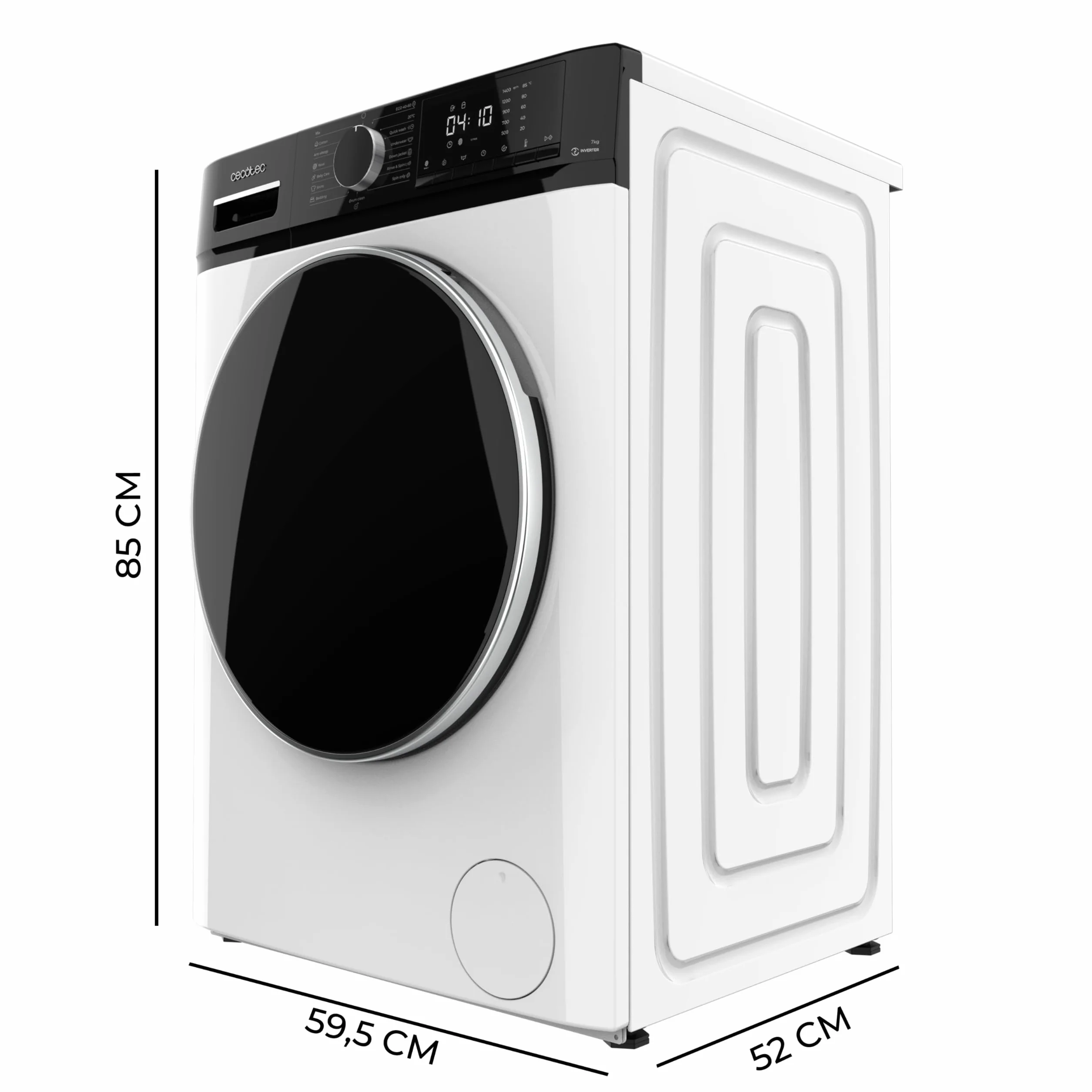 Cecotec Pralka ładowana od przodu 7 kg Bolero Dresscode 7610 Inverter A. Ładowanie przednie białe 7 kg pojemności, 1400 obr./min, klasa A, funkcja parowa, silnik inwerterowy Plus, 15 programów