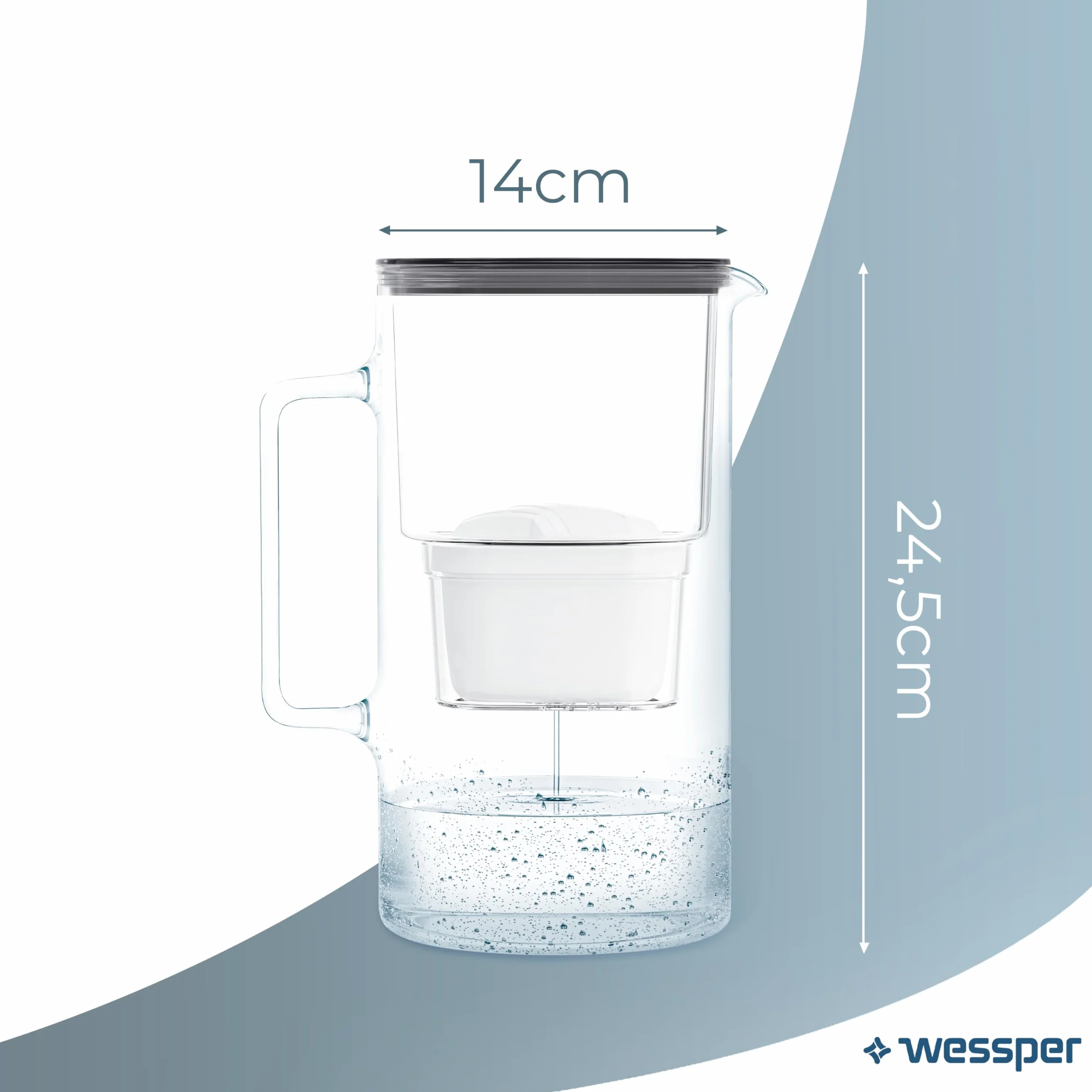 Wessper Dzbanek do filtrowania wody ze wskaźnikiem LED, 3 litry, dzbanek z filtrem wody, szklany dzbanek filtrujący wodę, bez BPA "Free BPA, czarny