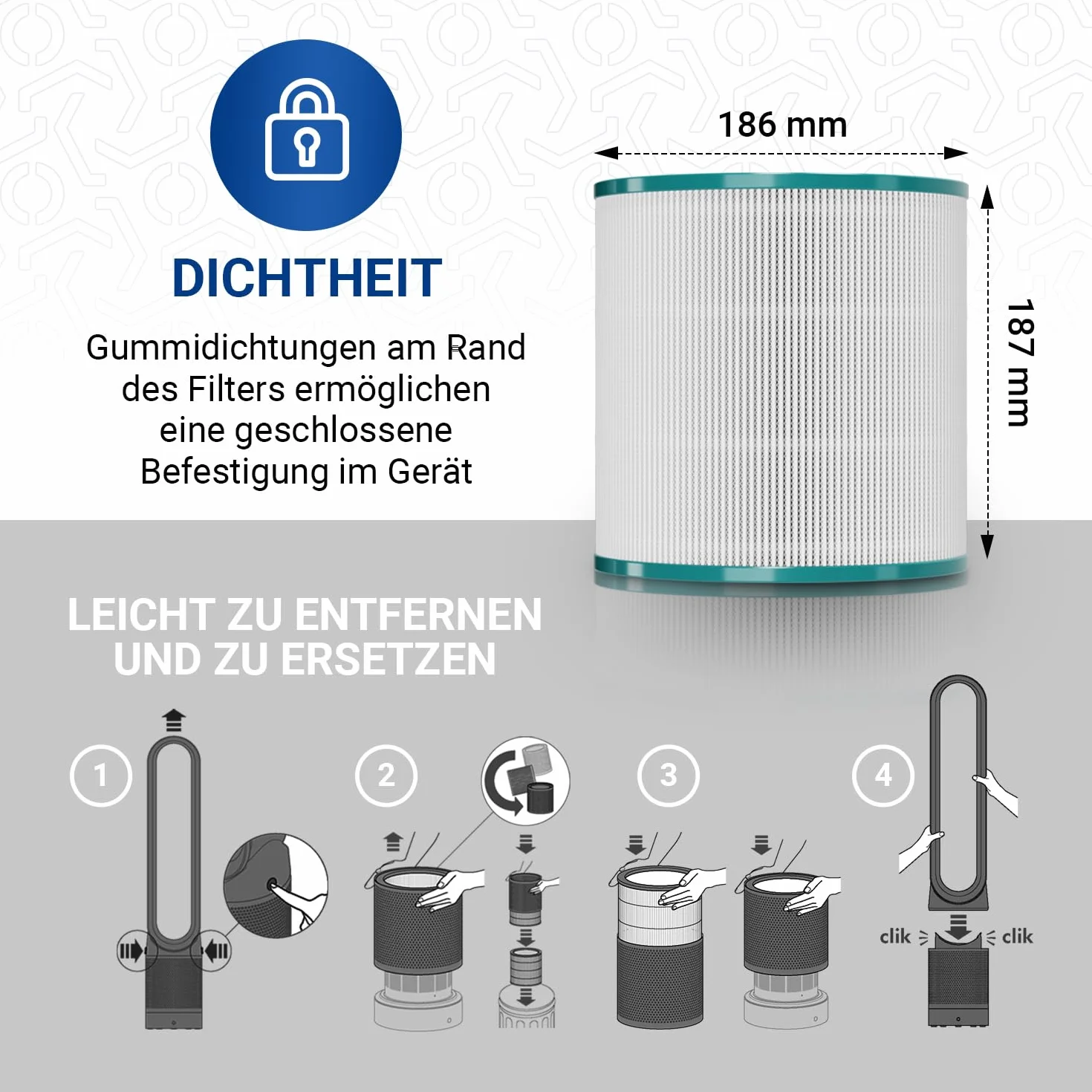 VIOKS Filtr HEPA zamiennik filtra powietrza Dysоn 967089-17 968126-03 Pure Cool Link – zapasowy filtr powietrza z węglem aktywnym do TP02, TP03, TP00, AM11, BP01, BP01, wentylator kolumnowy