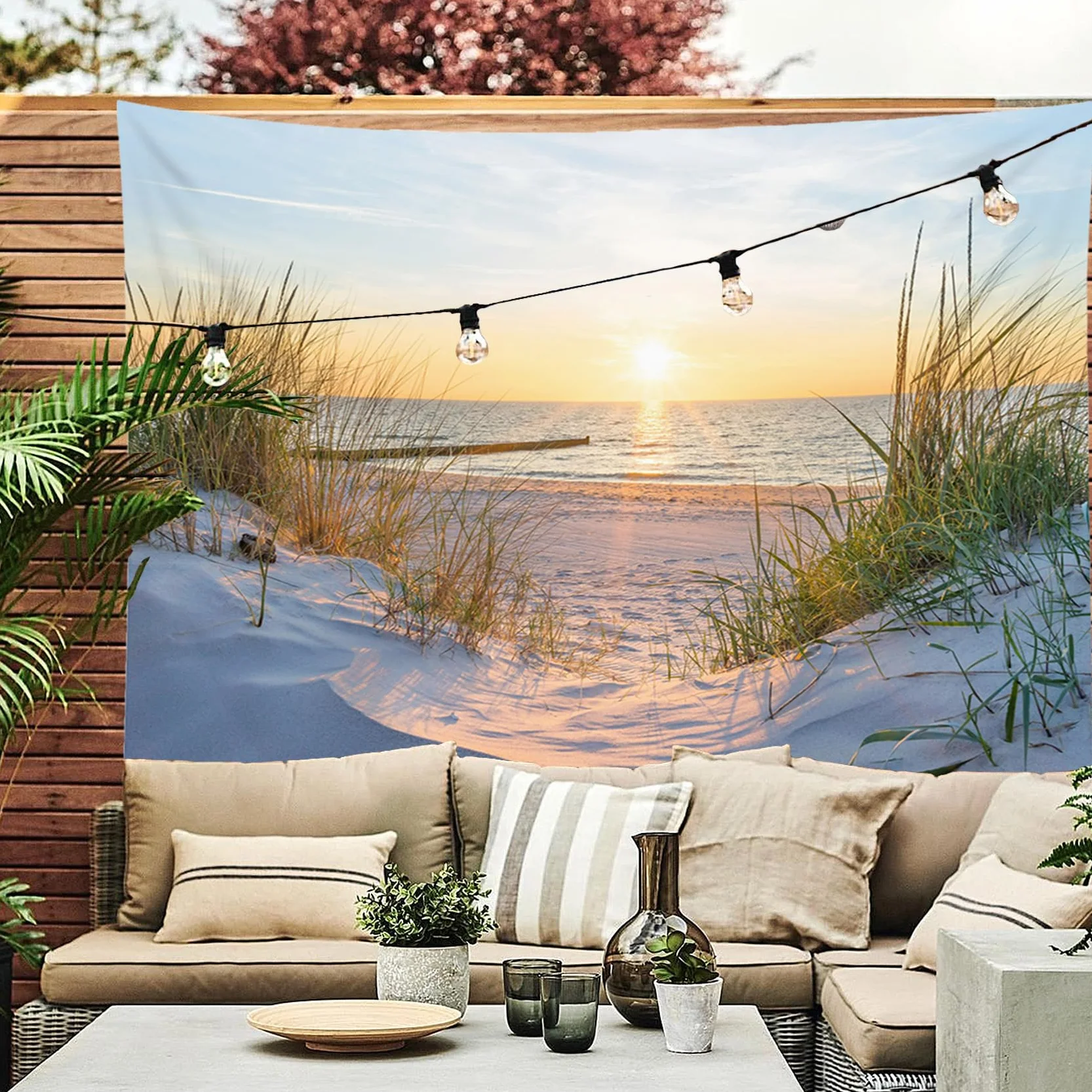 Gobeliny Tropikalna Plaża Zachód Słońca 200x150cm Dekoracja ścienna