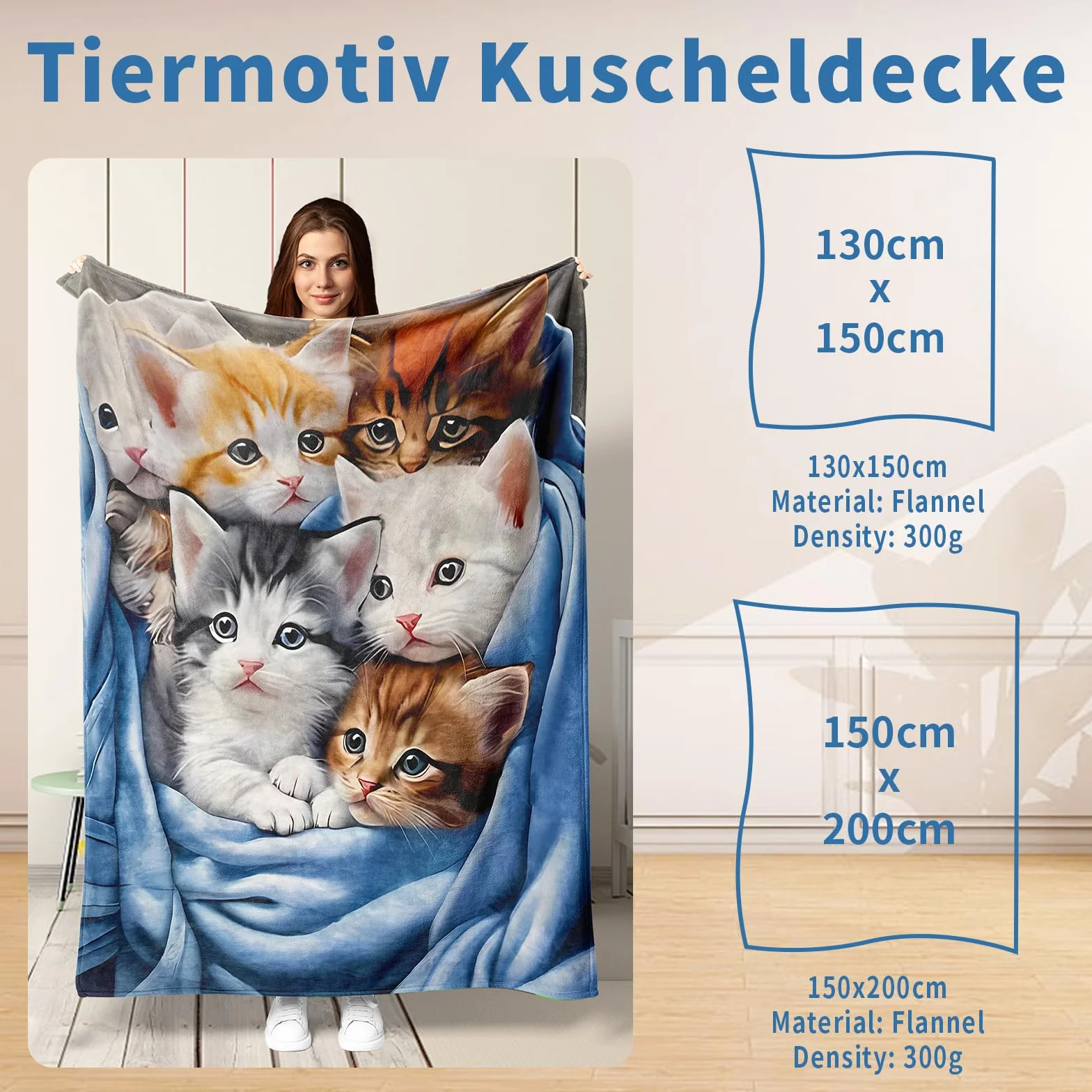 Koc z motywem kota, słodki motyw zwierzęcy, miękki, wygodny, ze sztucznego futra, przytulny koc na jesień i zimę, kanapę, łóżko (150 x 200 cm, kot 2)