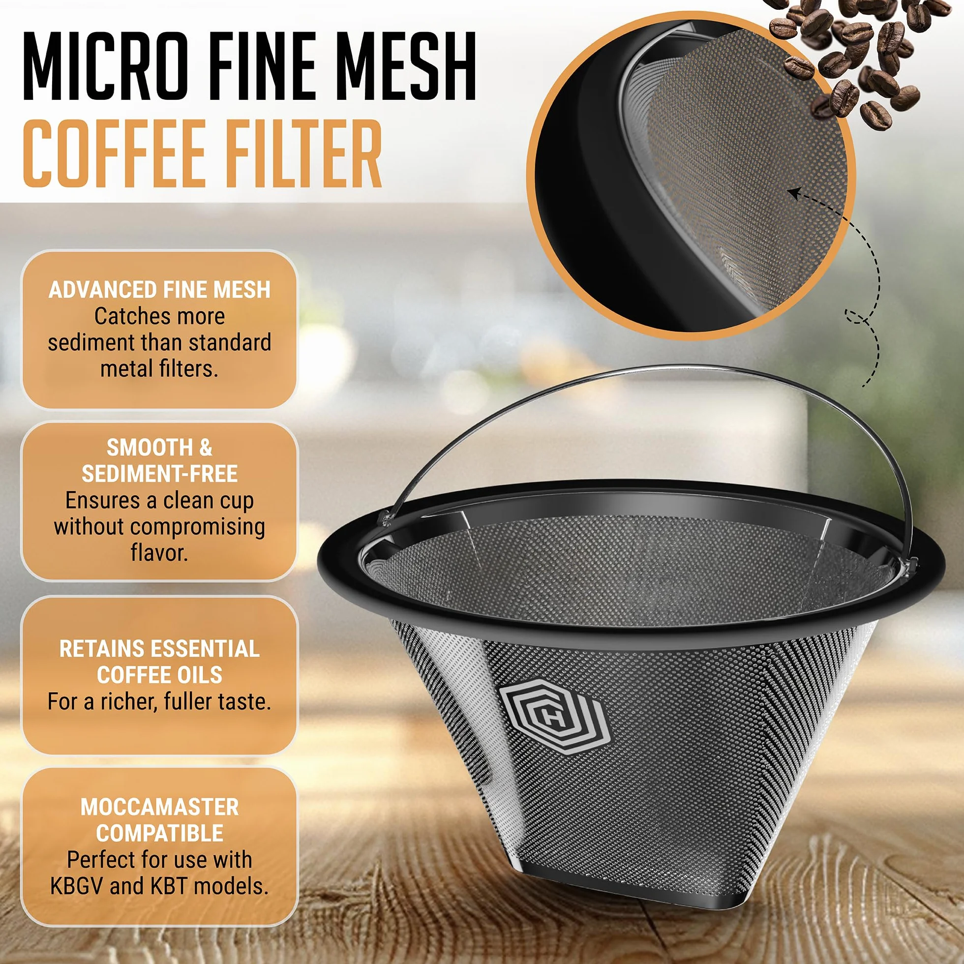 HEXNUB Filtr do kawy wielokrotnego użytku #4 do Technivorm Moccamaster KBGV, KBT - siatka ze stali nierdzewnej, trwały metalowy filtr do zrównoważonego warzenia