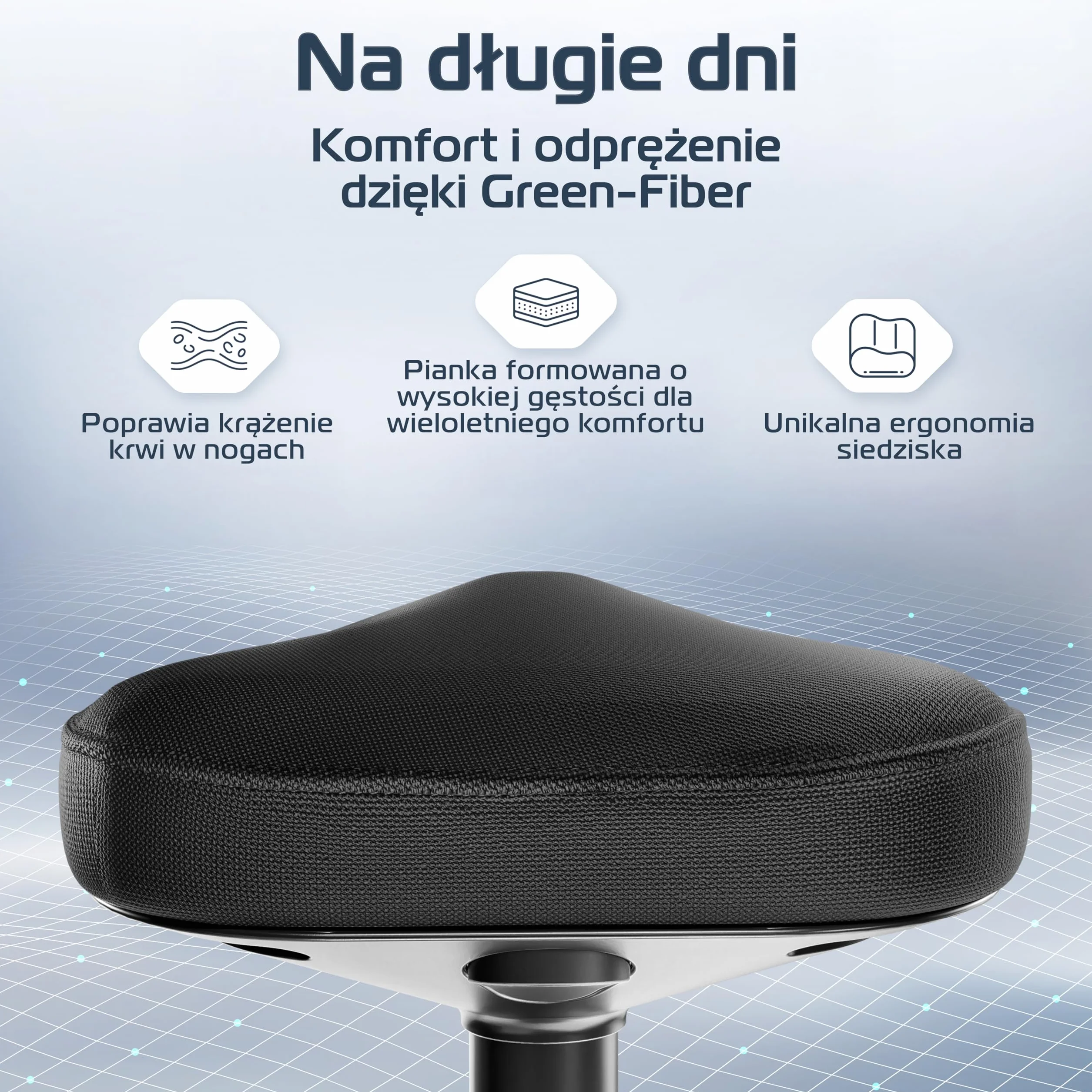 CLOUVOU Nexus Taboret ergonomiczny [ORIGINAL] Taboret regulowany w zakresie od 47 cm do 64 cm - Stołek, który ma wygodne tapicerowane siedzisko - Obrotowy stołek do salonu