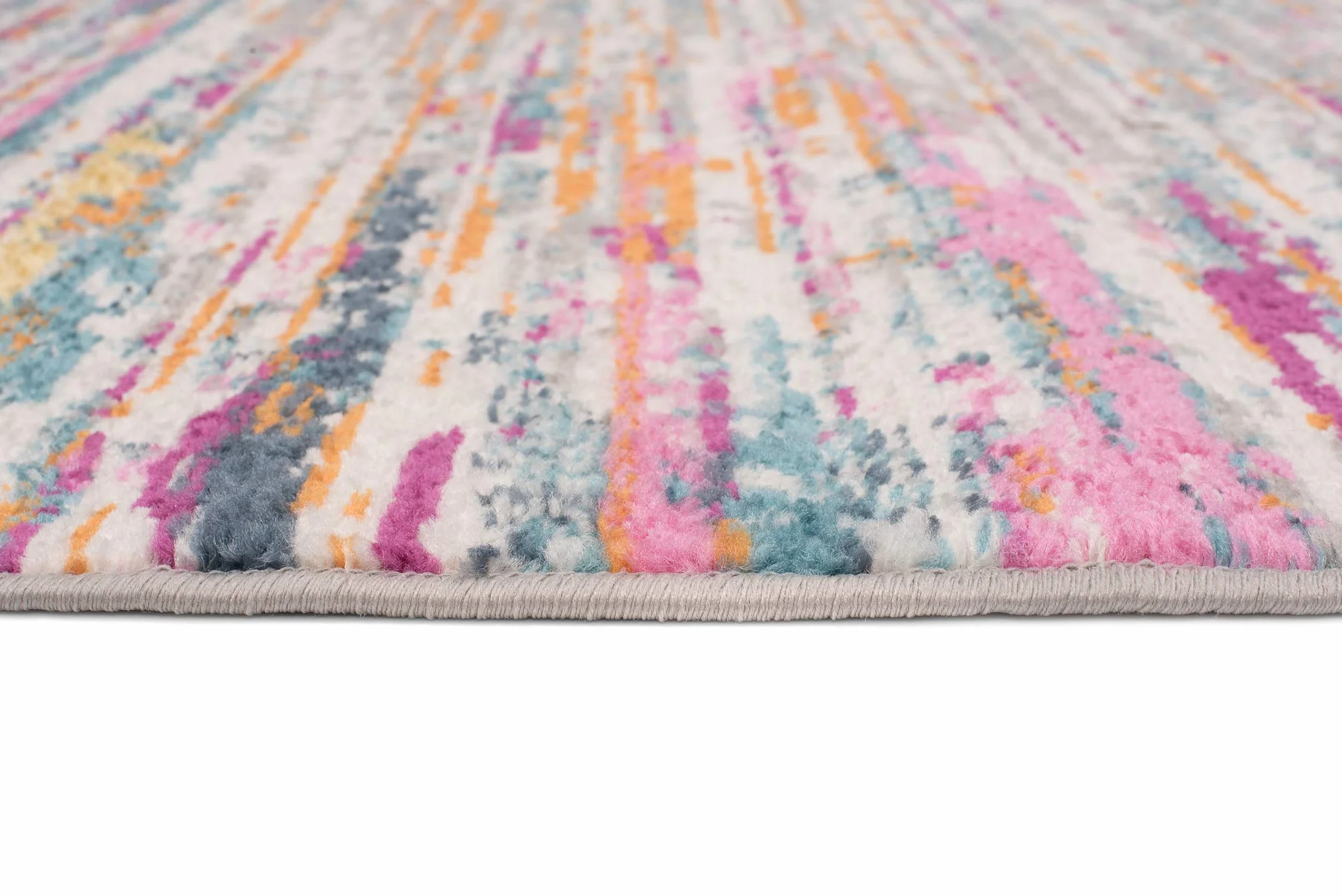 Tapiso Lazur dywan z krótkim włosiem, nowoczesny design, szary, niebieski, kremowy, pomarańczowy, różowy, rozmazywany paski, melanż, do salonu, sypialni, Ökotex 120 x 170 cm