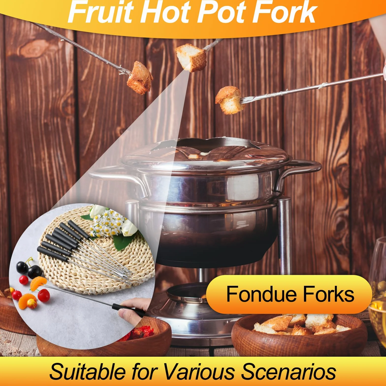 Tucnoeu 8 sztuk widelczyków do fondue ze stali nierdzewnej, szpikulce do fondue z odpornym na wysokie temperatury uchwytem, widelce do fondue do sera, czekolady, owoców i mięsa, długość 24 cm
