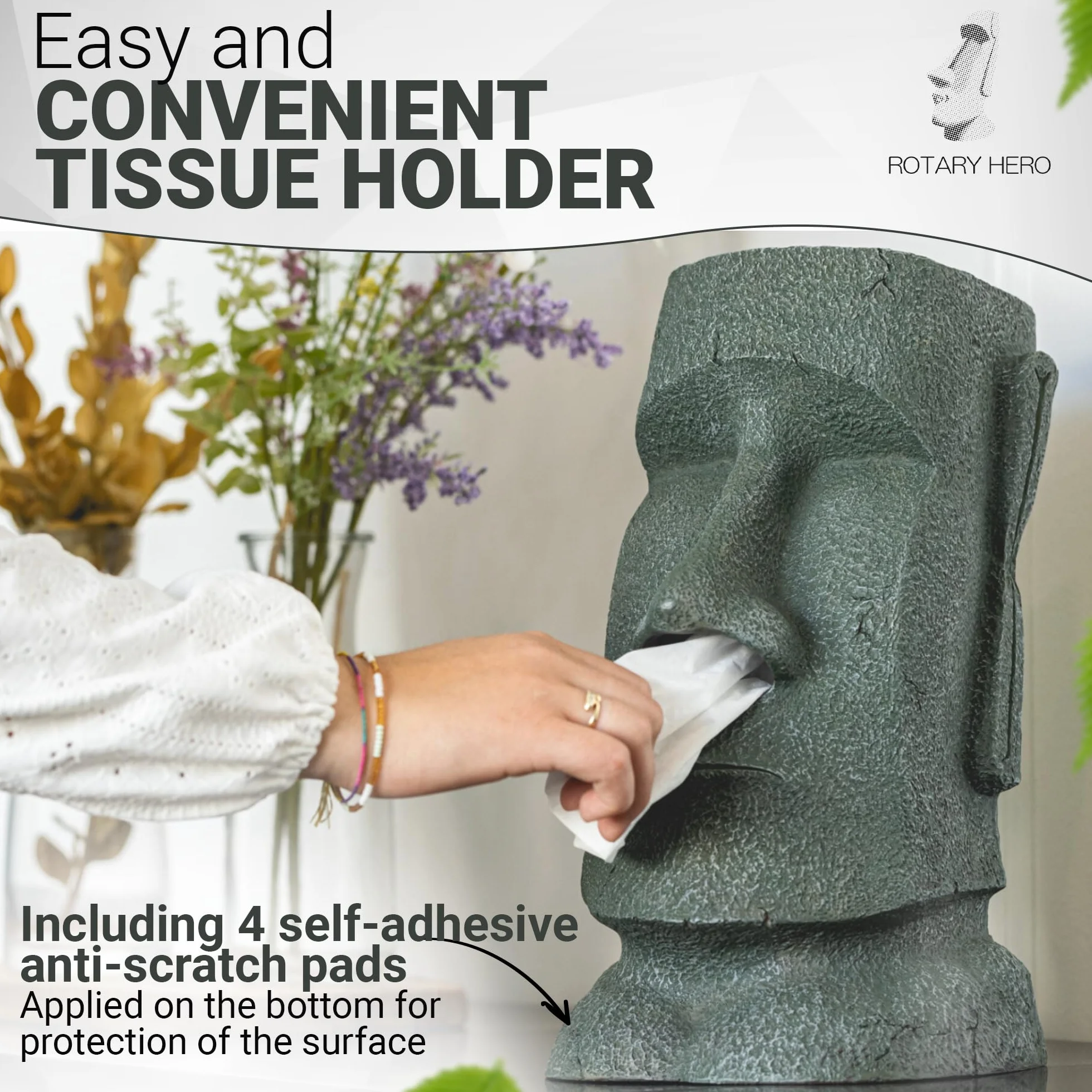 Rotary Hero Moai Pudełko Na Chusteczki Higieniczne Dozownik Chusteczek Higienicznych Tworzywo Sztuczne 31,5 x 18 x 19 cm Szare