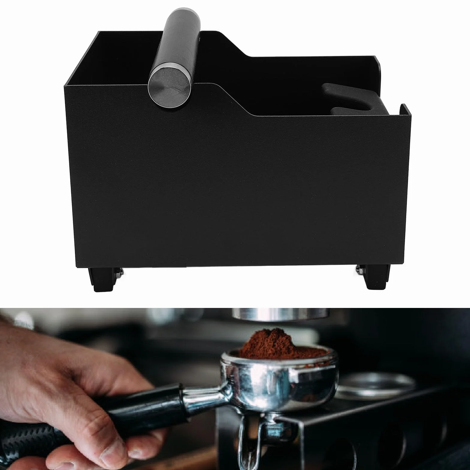 Fockety Pudełko na kawę, Stalowe Pudełko na kawę na mieloną kawę ze Zdejmowanym Drążkiem, Pojemnik na Espresso, Pudełko na mieloną kawę, Pudełko na mieloną kawę do Ekspresu do Kawy(czarne)