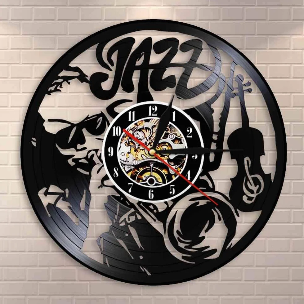 ELD Muzycy jazz legenda muzyki zegar ścienny wiolonczela trąbka róg klasyczny instrument muzyczny płyta winylowa zegar ścienny gracze jazzowi prezent średnica 30 cm 7 kolorów zmienna płyta ścienna