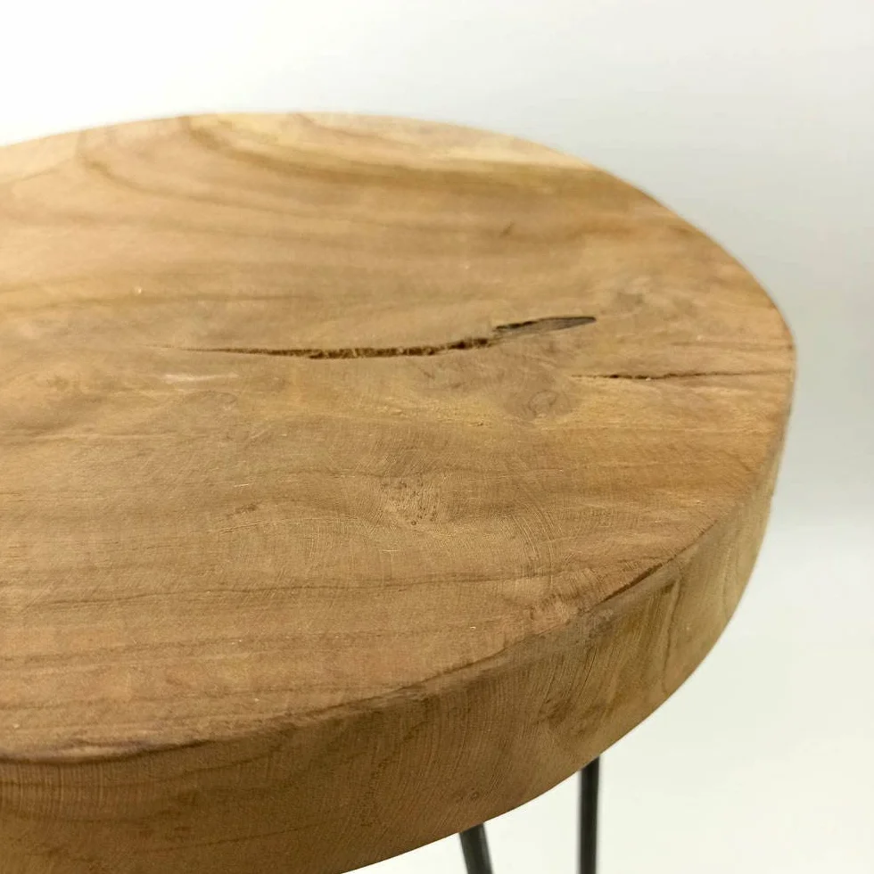 Taboret drewno tekowe stalowy 30 x 30 x 42 cm
