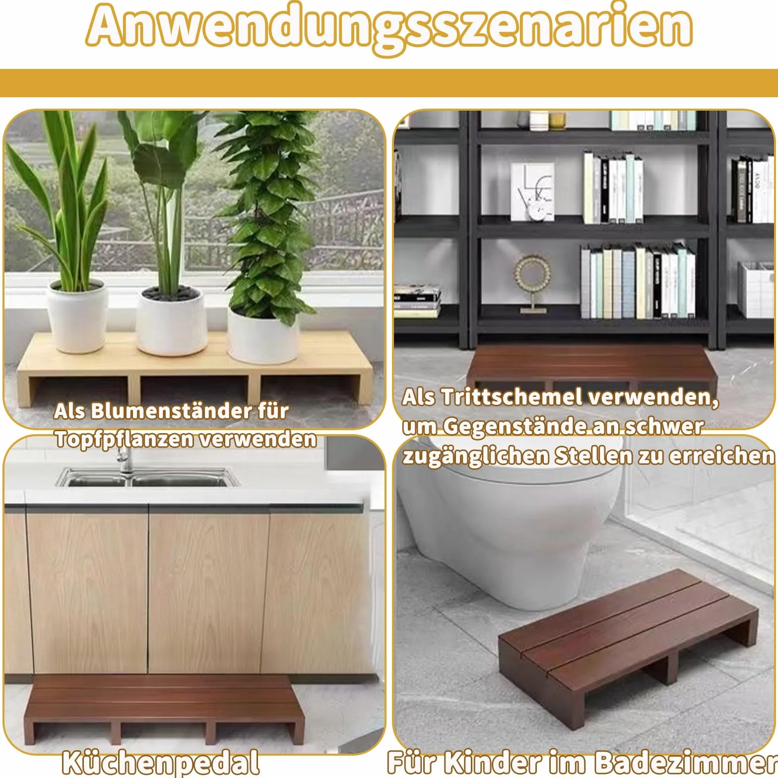 Drewniany stopień - 11/15 cm wysokość nie wymaga montażu, idealny do łazienki, kuchni, sypialni, podpórka przy łóżku dla osób starszych 80 * 30 * 11 cm Design