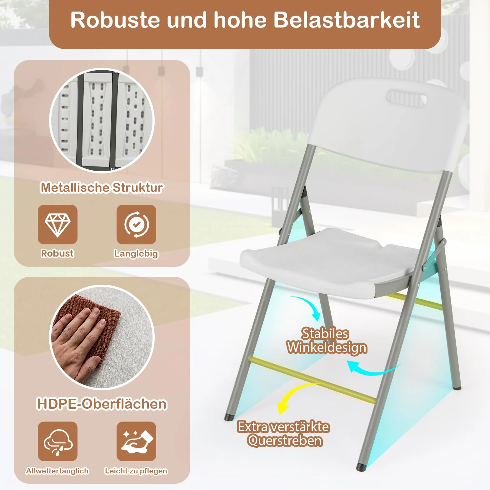 COSTWAY Krzesła składane zestaw 4 sztuk, metalowa rama, nośność 160 kg, biały