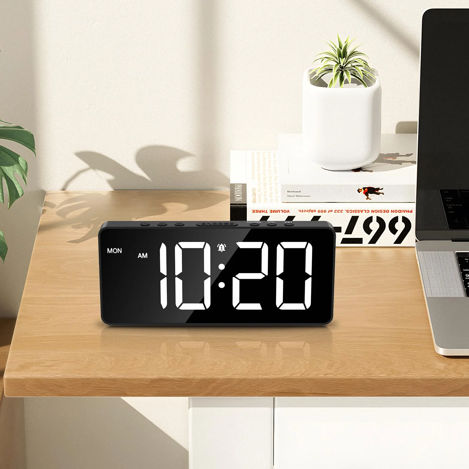 ORIA Cyfrowy budzik i nocne budziki LED, 5-poziomowy zegar z jasnością, 2 porty USB, drzemka, data, 12/24 h, podwójne alarmy (kabel 1,5 m w zestawie)