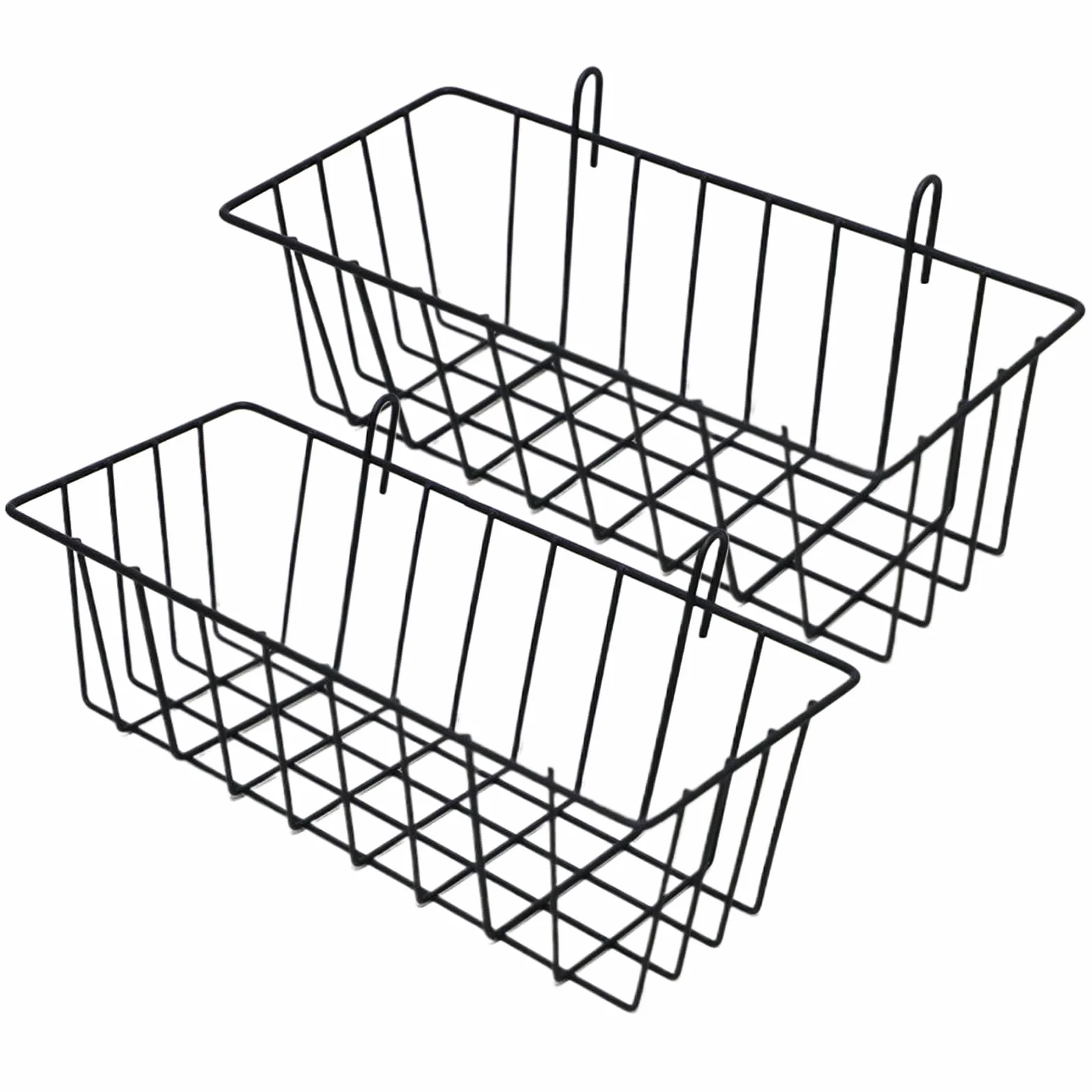 Jauhmui Regał ścienny bez wiercenia, 2 sztuki, druciany kosz ścienny, kosze, siatka, organizer, do kratki ściennej, ściany na zdjęcia (czarny)