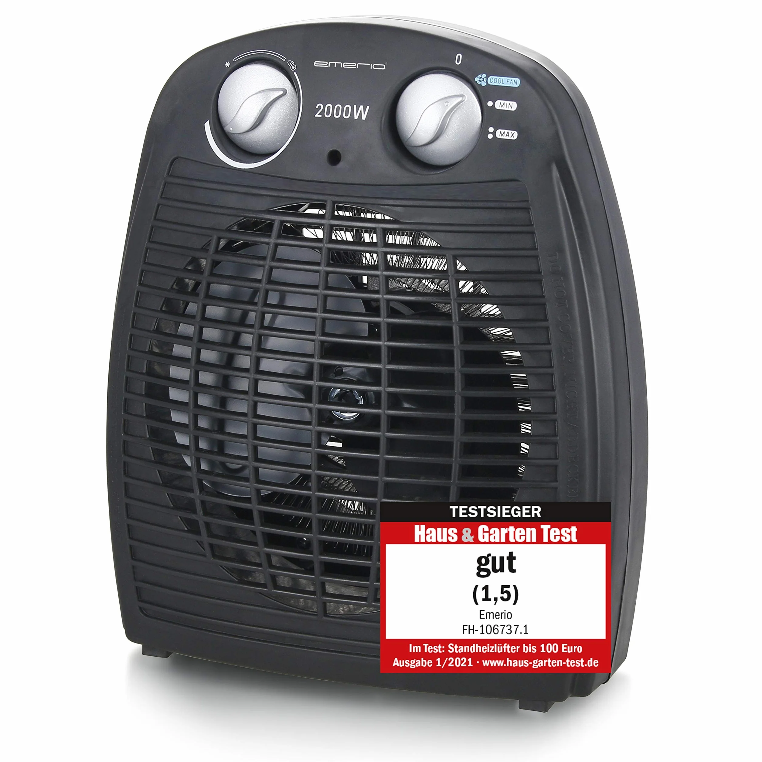 Emerio Note 1.5 Termowentylator, Czarny, 20 m2