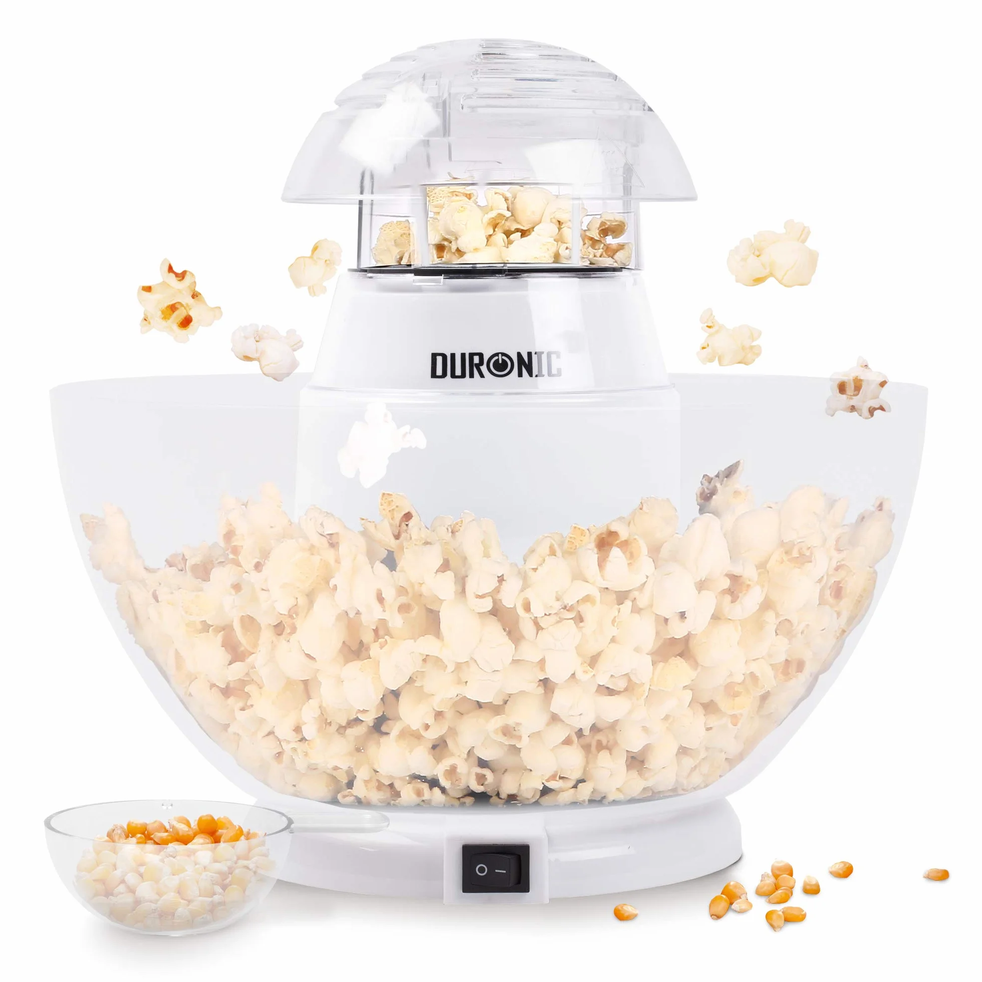 Duronic POP50 WE Maszyna do popcornu automat 1200W z wyjmowaną misą bezolejowa | do prażenia ziaren kukurydzy bez tłuszczu | pojemność: 50g ziaren | niskokaloryczna przekąska | na gorące powietrze