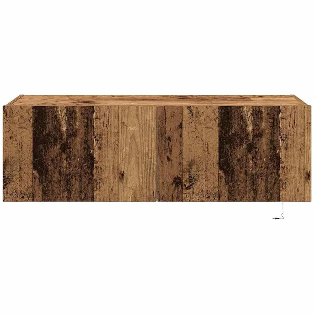 Szafka ścienna pod telewizor, zestaw 2 sztuk, wygląd starego drewna, 100 x 35 x 31 cm, materiał drewnopochodny, unoszący się regał na media do salonu, wszechstronne oświetlenie LED, uchwyt na