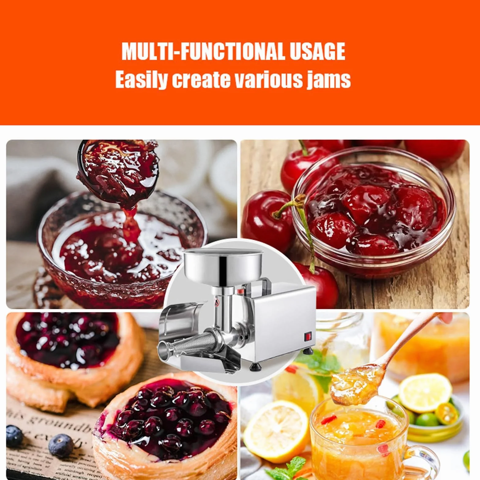 Elektryczny sitko do pomidorów i maszyna do sosów 450 W – młynek do żywności klasy komercyjnej | robot do owoców ze stali nierdzewnej do pomidorów, jagód, przecierów (220 V)