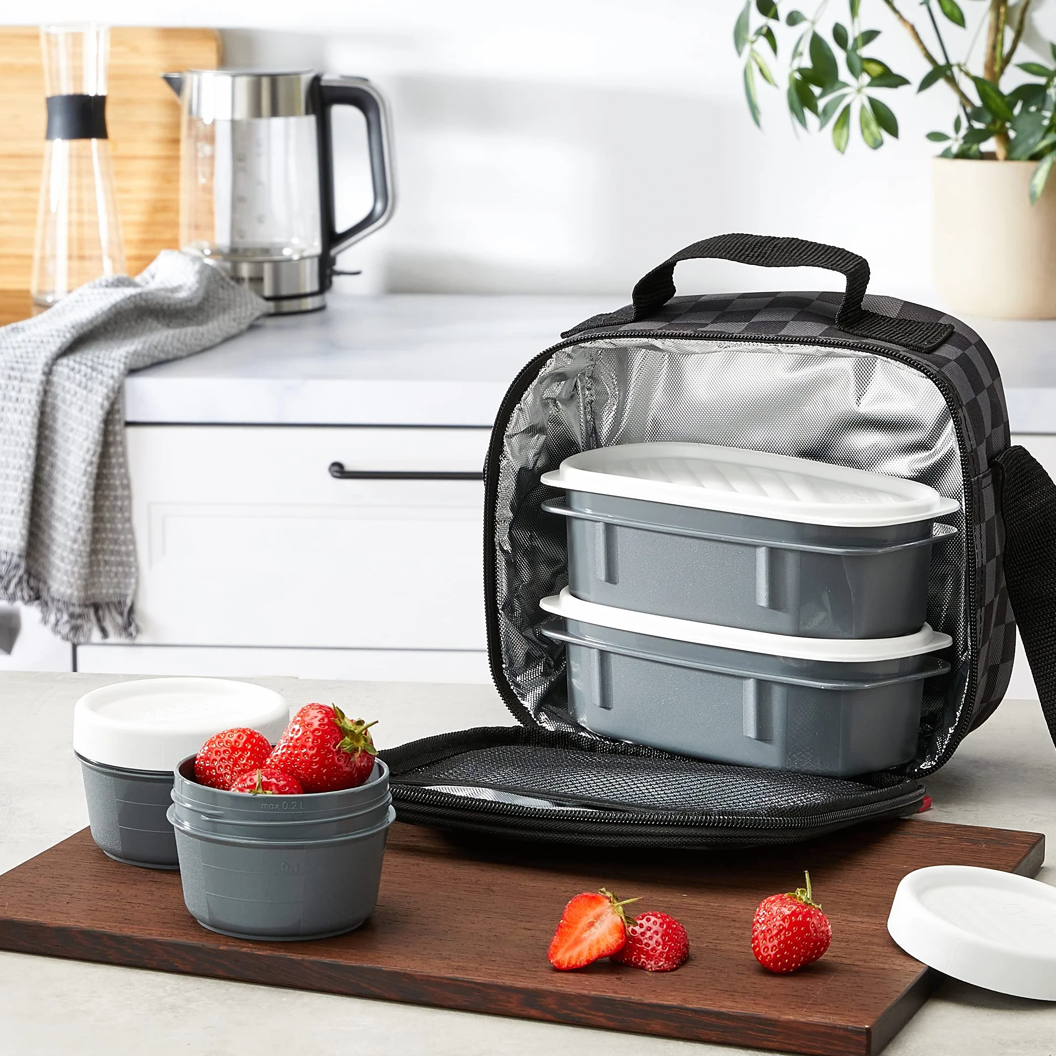 TATAY Torba Termiczna Na Lunch – Urban Food Casual 3 L | 4 Pojemniki: 2×0,5 L + 2×0,2 L | Wodoszczelna | Potrójna Izolacja | Półsztywna Konstrukcja | Kieszeń Wewnętrzna | 22,5×10×22 cm, Kratka