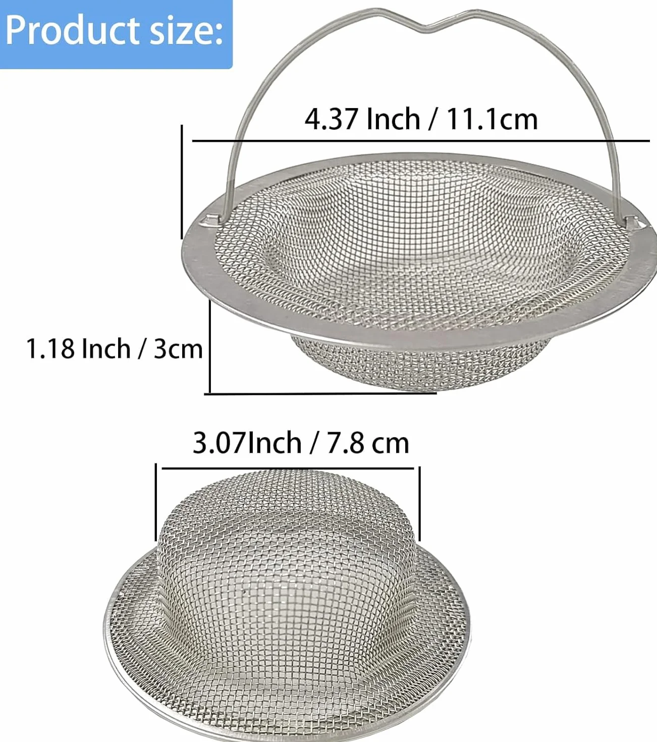 2 Sztuki Sitko Odpływowe - Ochrona Przed Zatkaniem, Do Zlewozmywaka z Uchwytem, Ze Stali Nierdzewnej, Do Odprowadzania Wody z Filtrów Kuchennych (11 x 8 x 2 cm)