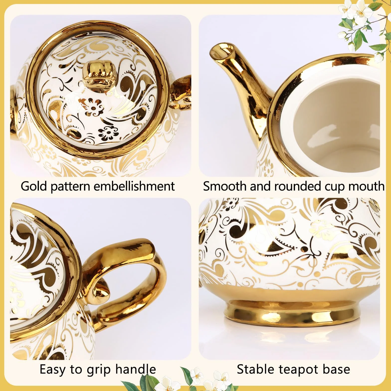20-częściowy porcelanowy zestaw do herbaty z metalowym uchwytem, europejski ceramiczny zestaw do herbaty dla dorosłych kobiet, czajniczek o pojemności 1000 ml, piękny zestaw filiżanek do kawy i herb