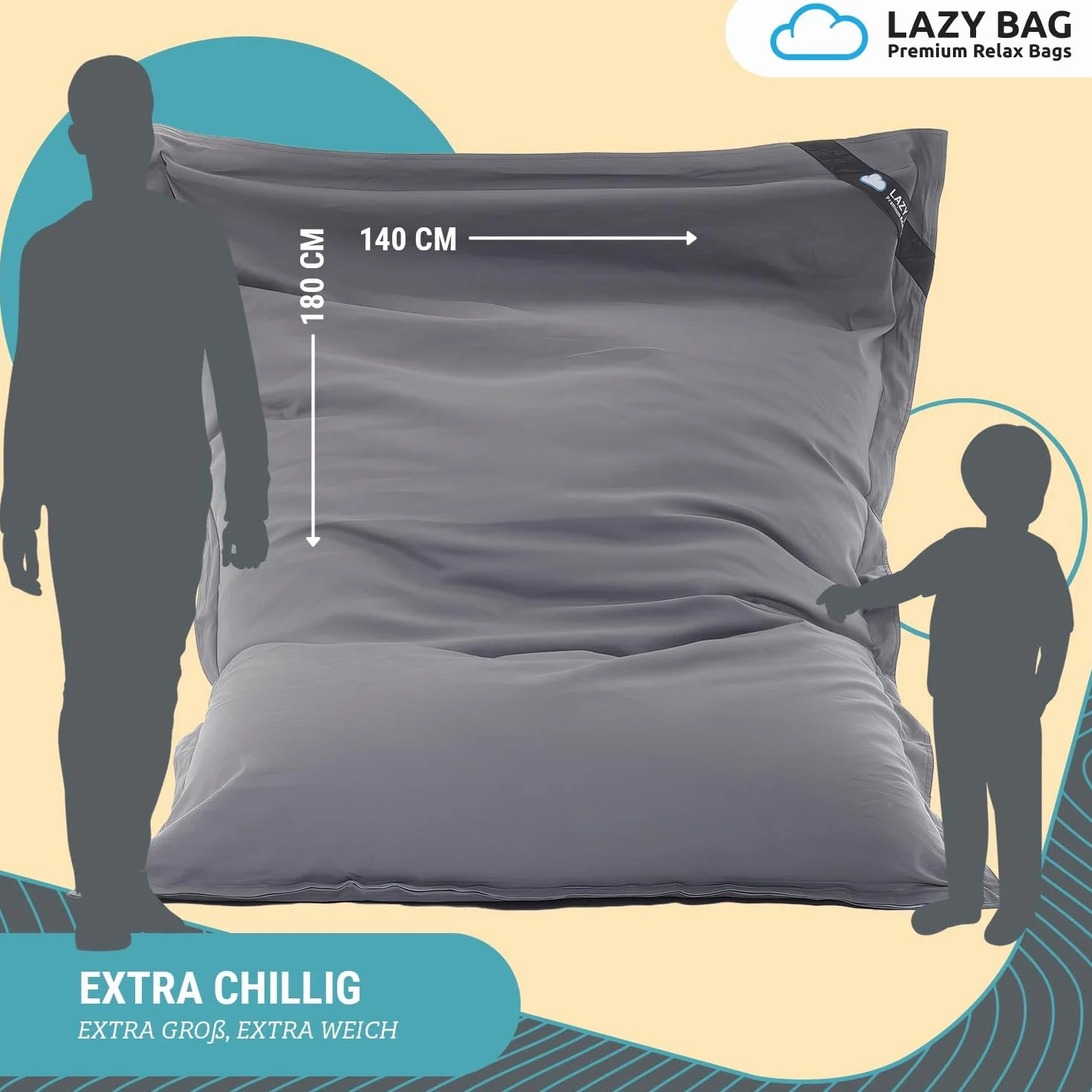 Oryginalny LAZY BAG Worek XXL 400L Gigantyczny bawełniany worek 180x140cm