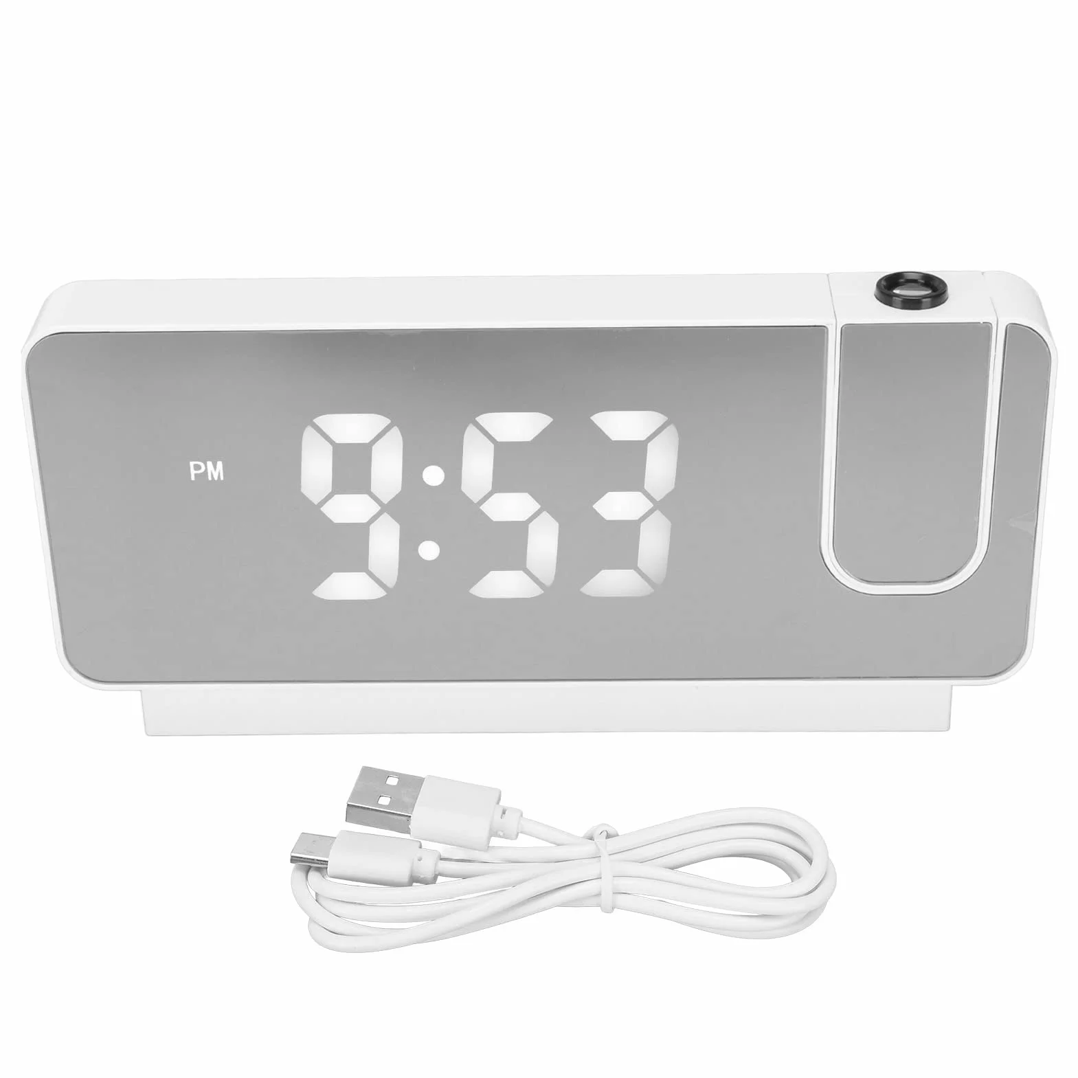Yosoo Health Gear Budzik projekcyjny, lustrzany budzik LED z projektorem, godzina, data, wyświetlacz temperatury, szeroki kąt 180 stopni, ekran LED HD, projekcyjny zegar cyfrowy do sypialni, biały