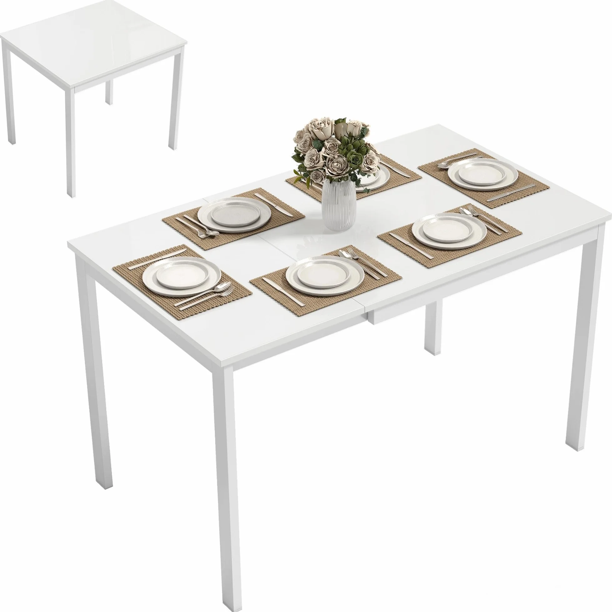 HOMCOM Rozkładany stół jadalniany 80/120 x 70 cm stalowe nogi prostokątny biały