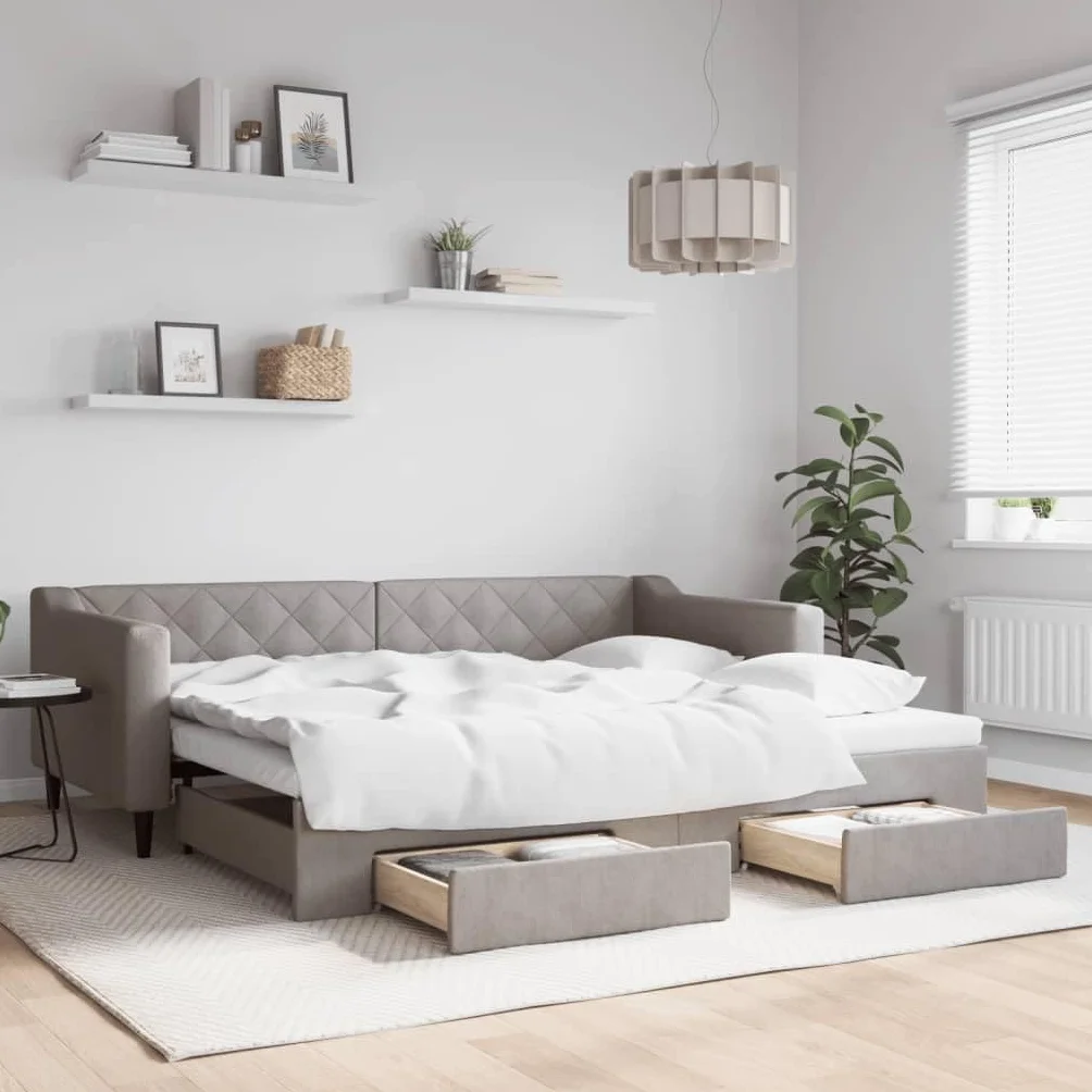 vidaXL Sofa rozsuwana z szufladami, taupe, 90x200 cm, tkanina