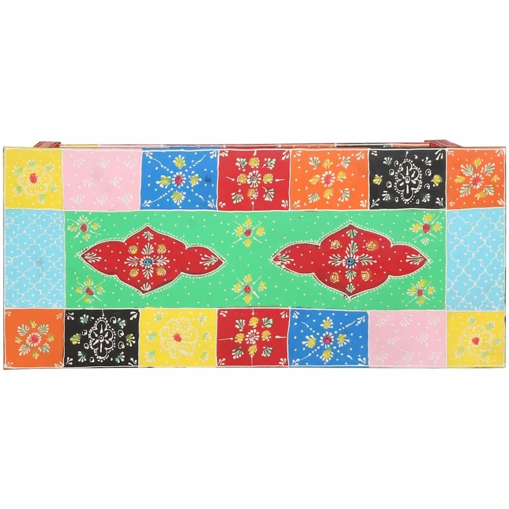 Hothingwell Wielokolorowa konsola boho 80 cm, z litego drewna akacjowego i drewna inżynieryjnego, kolorowy design do salonu lub sypialni, przestronny blat i solidna konstrukcja, przechowywanie