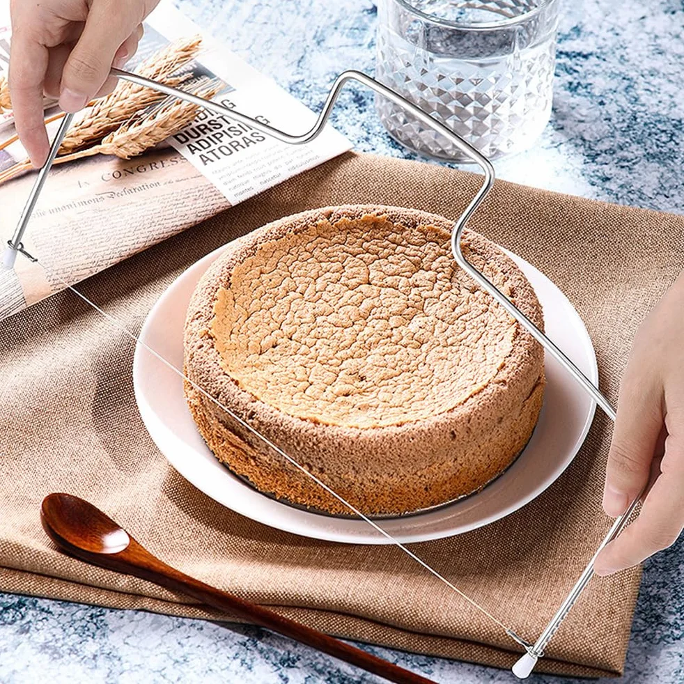Fc'Noqgn Maszynka do cięcia ciasta, profesjonalny nóż do ciasta ze stali nierdzewnej, 32 cm, podwójny drut do cięcia, ciasto, regulowana wysokość, jednolita warstwa ciasta
