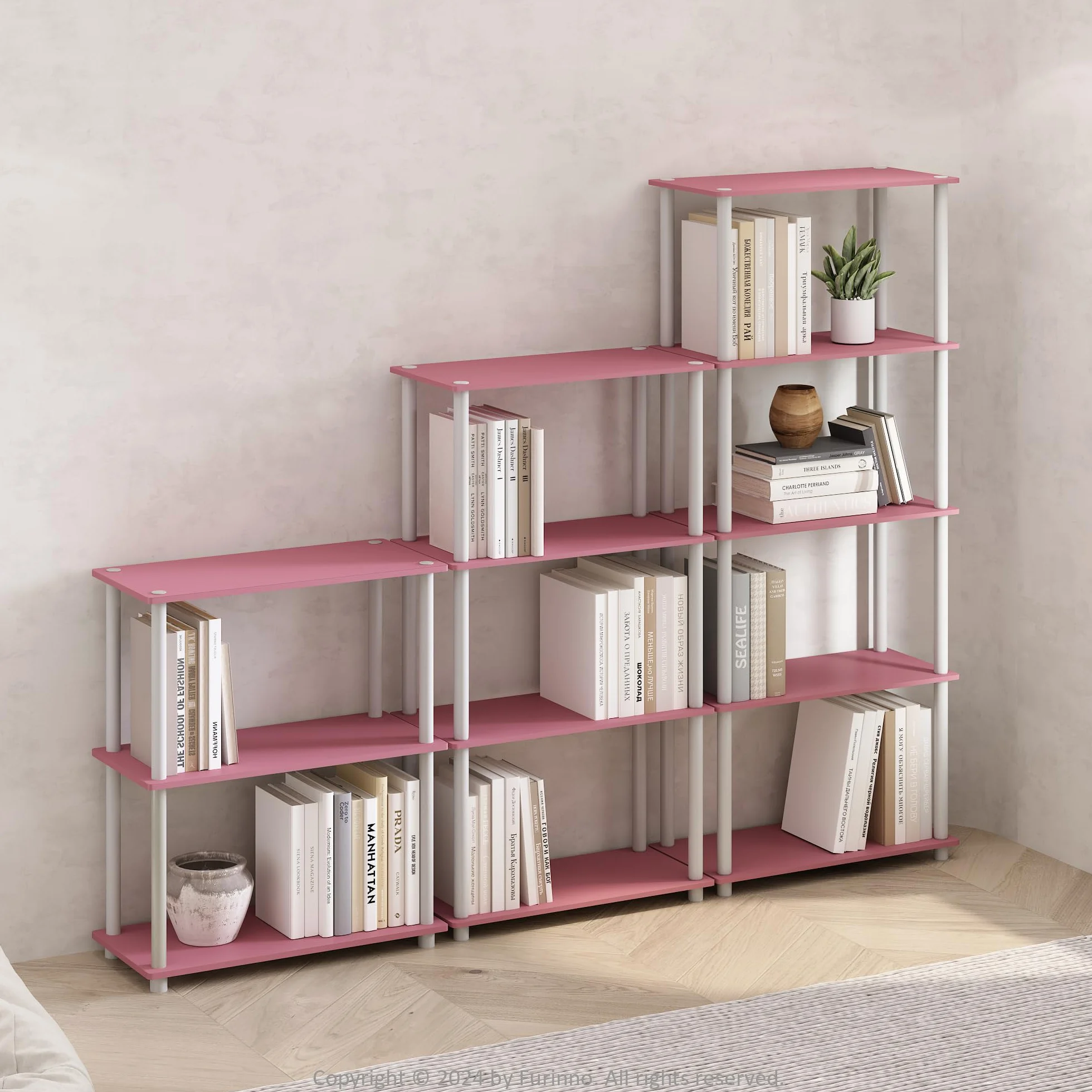 Furinno Półki beznarzędziowe, drewno, różowy/biały, jeden rozmiar