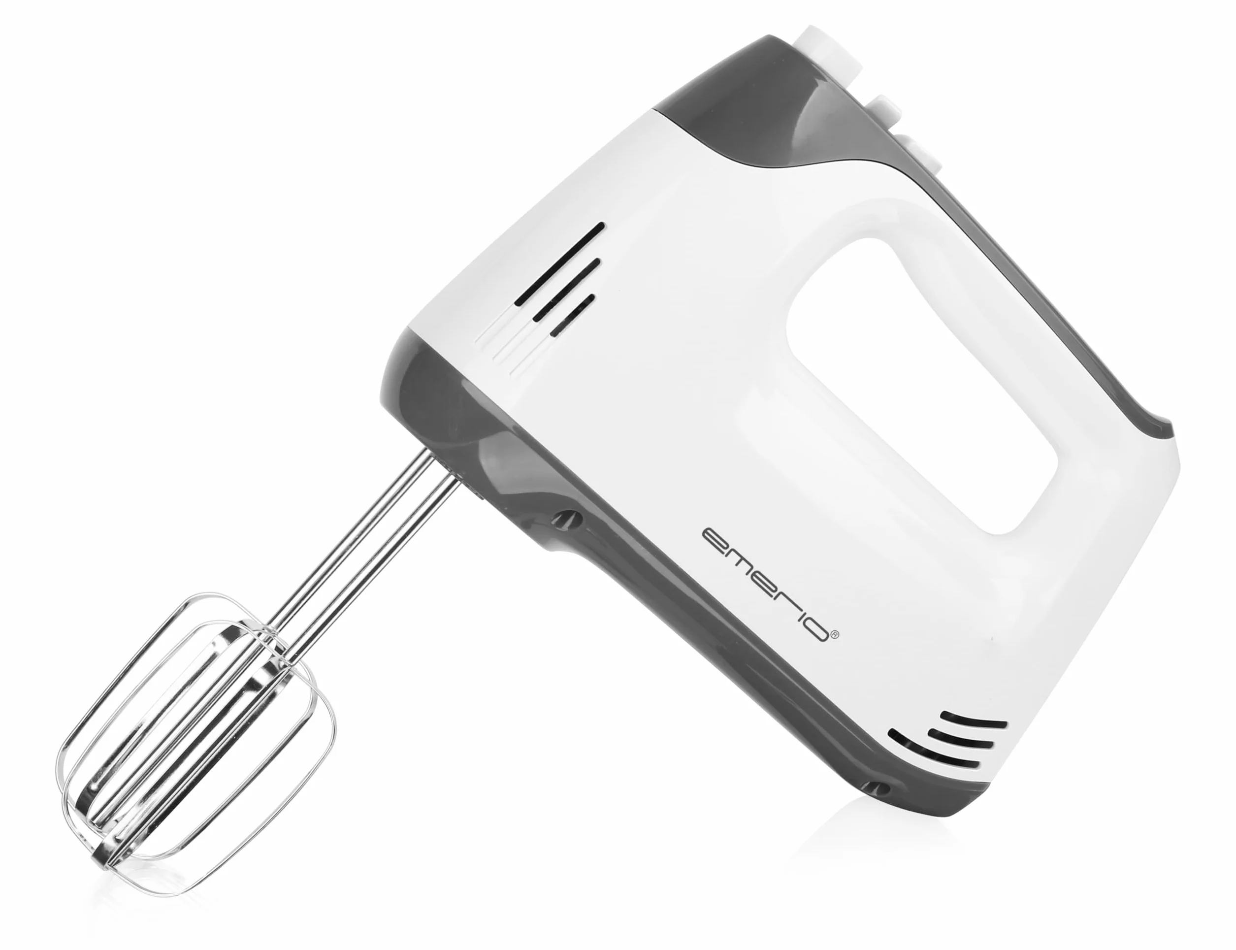 EMERIO Elektryczny mikser ręczny, mikser ręczny, 400 W, 5 prędkości i przycisk turbo, bardzo długa trzepaczka + hak do zagniatania ze stali nierdzewnej (nadaje się do mycia w zmywarkach), nie zawiera