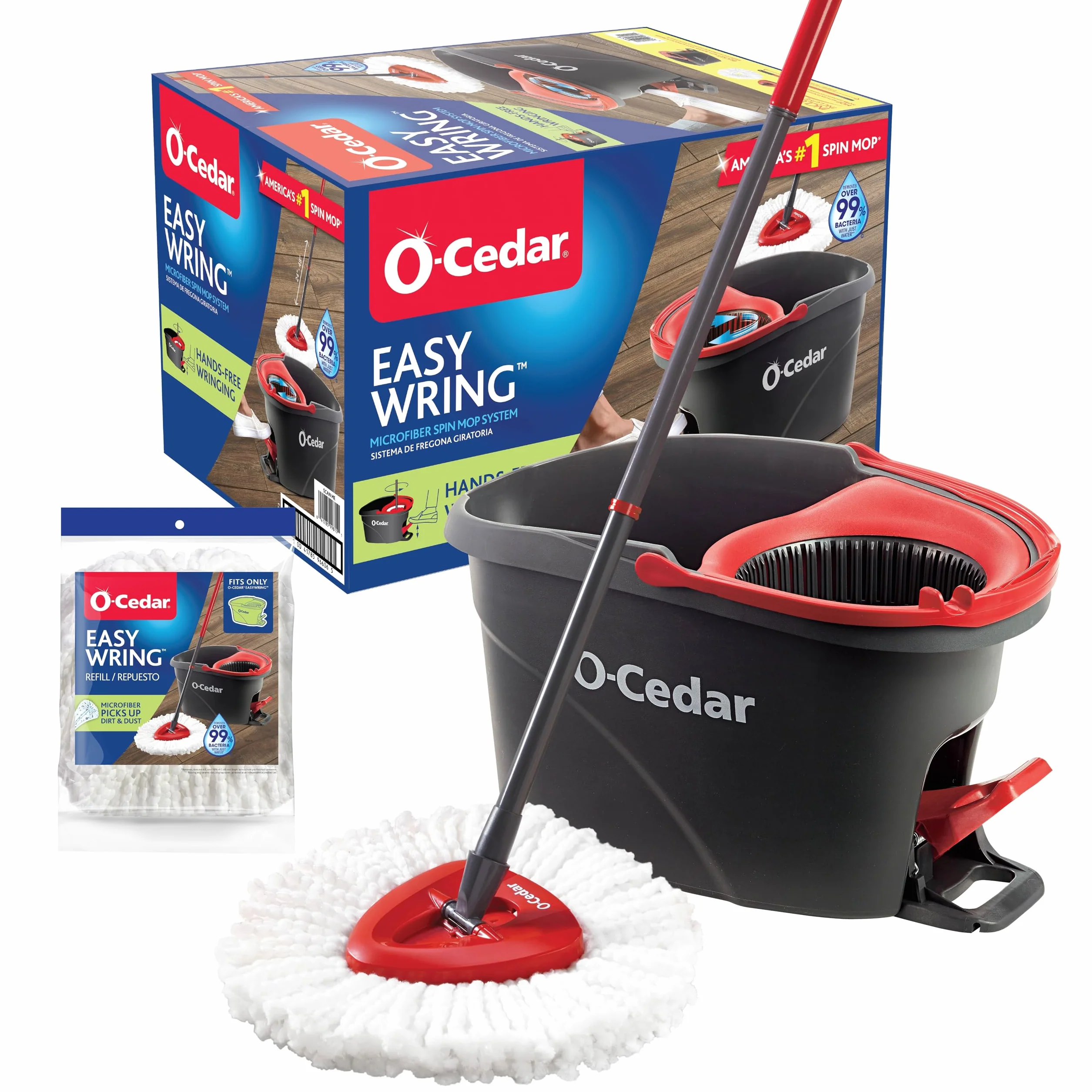 O-Cedar EasyWring Spin Mop z Mikrofibry, Czerwony/Szary z Dodatkowym Uzupełnieniem