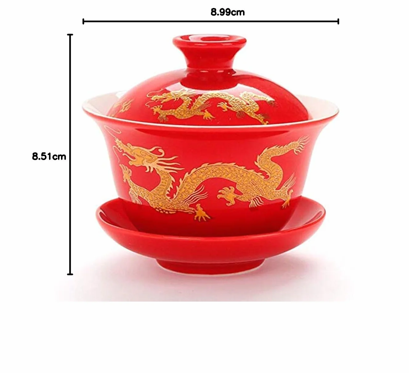 YBK Tech Porcelanowy kubek do herbaty i spodek z pokrywką w stylu Gong Fu Cha tradycyjny chiński wzór smoka