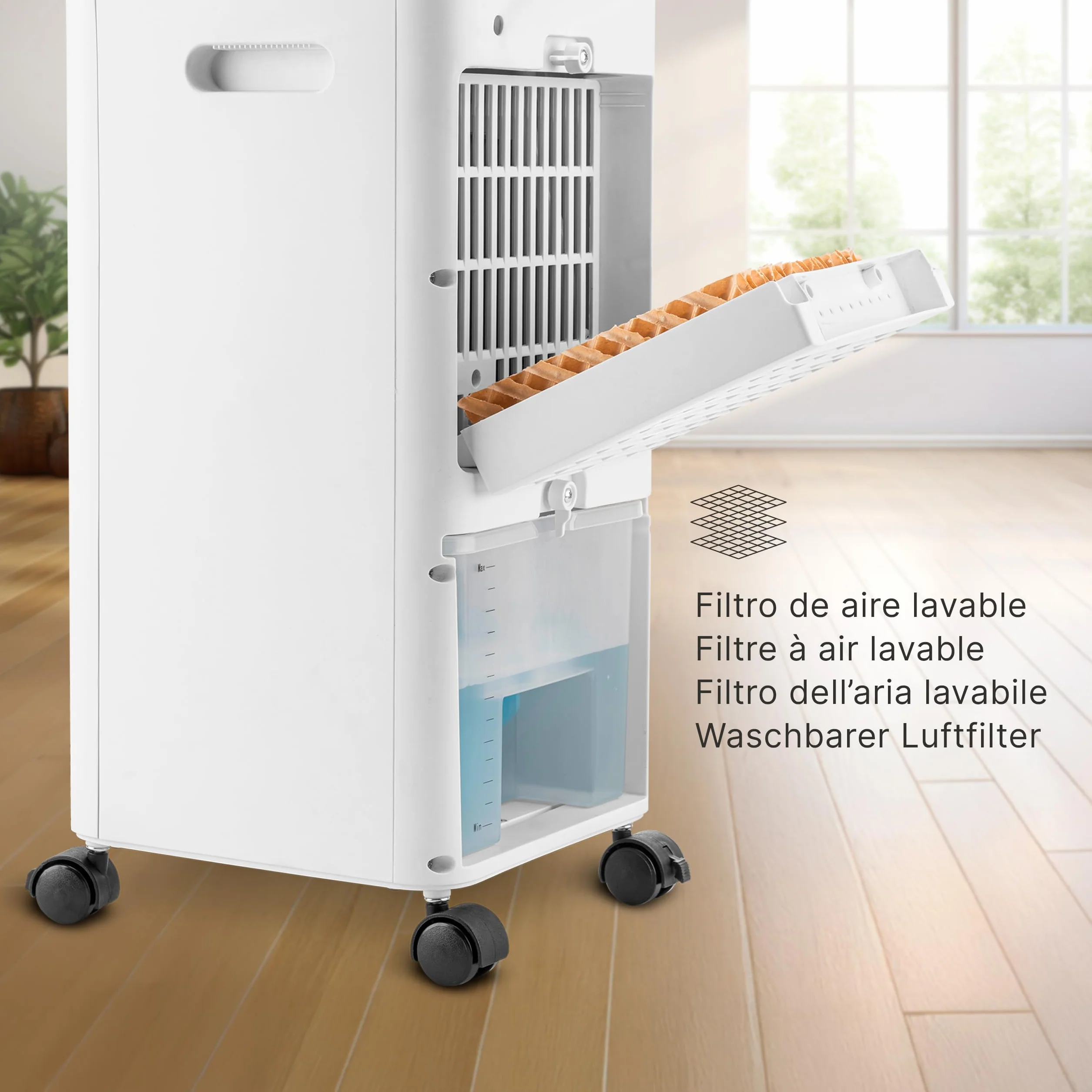 Ufesa Narvik chłodnica parowa 65 W 3 prędkości 3 tryby panel dotykowy zbiornik 5 l timer 12 h filtr pralny 2 akumulatory chłodzące