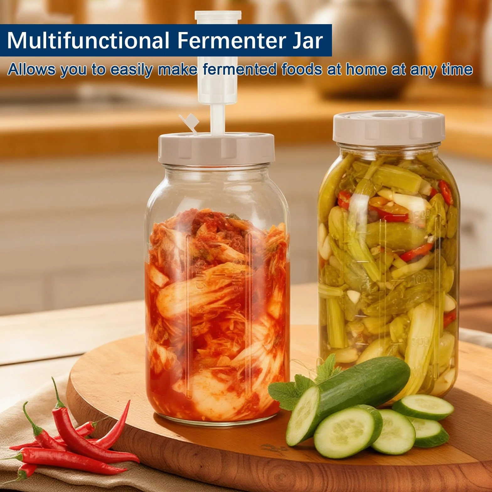 Hejo Słoik do fermentacji 2 l z śluzą powietrzną, pojemnik Kimchi z regulowaną skalą czasową, szeroki otwór do fermentacji, zestaw słoików fermentacyjnych, pojemnik fermentacyjny do kimchi, kapusty