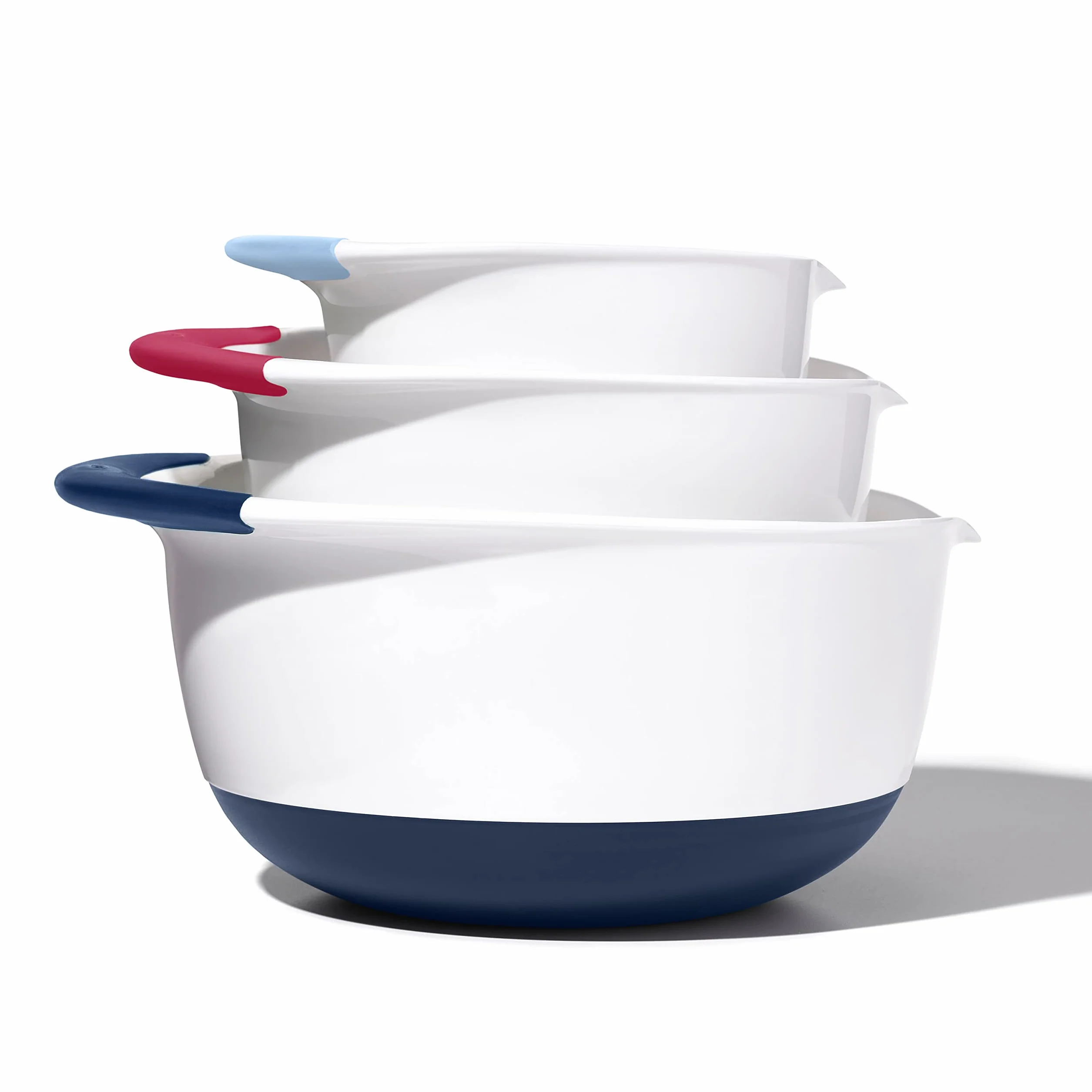 OXO, Plastikowe Good Grips 3-częściowy zestaw misek do mieszania – uchwyty jagodowe, dżemowe i seltzer, 4,7 litra, rozmiar L
